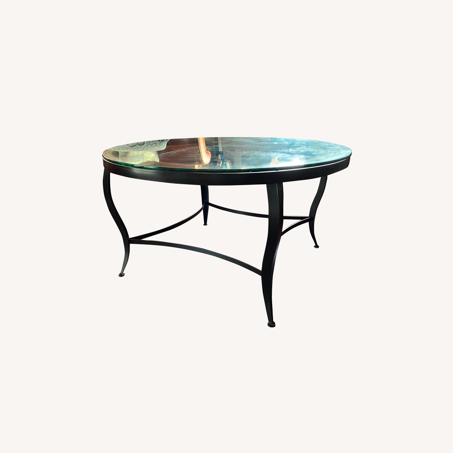 Crate & Barrel Metal Round Coffee Table with 36 Glass Top AptDeco