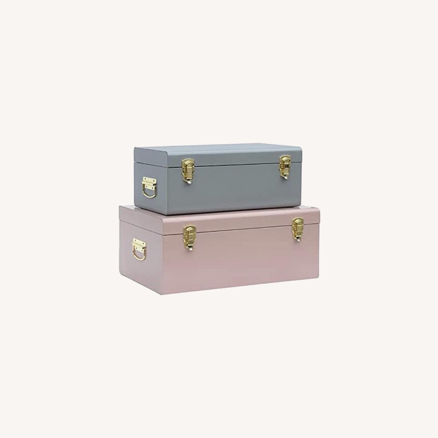 Grey Metal Storage Trunk AptDeco