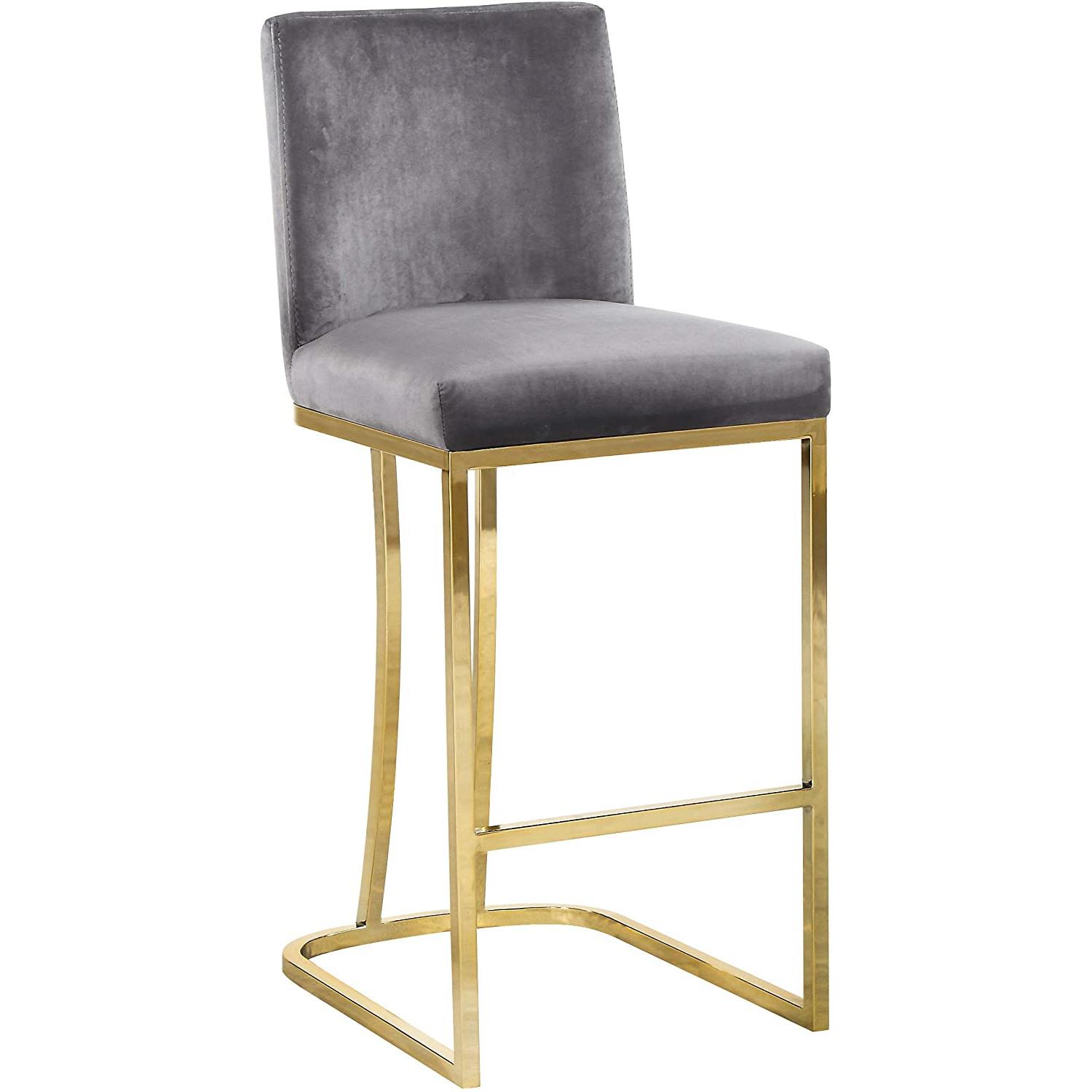 Grey Velvet/Gold Bar Stools - image-5