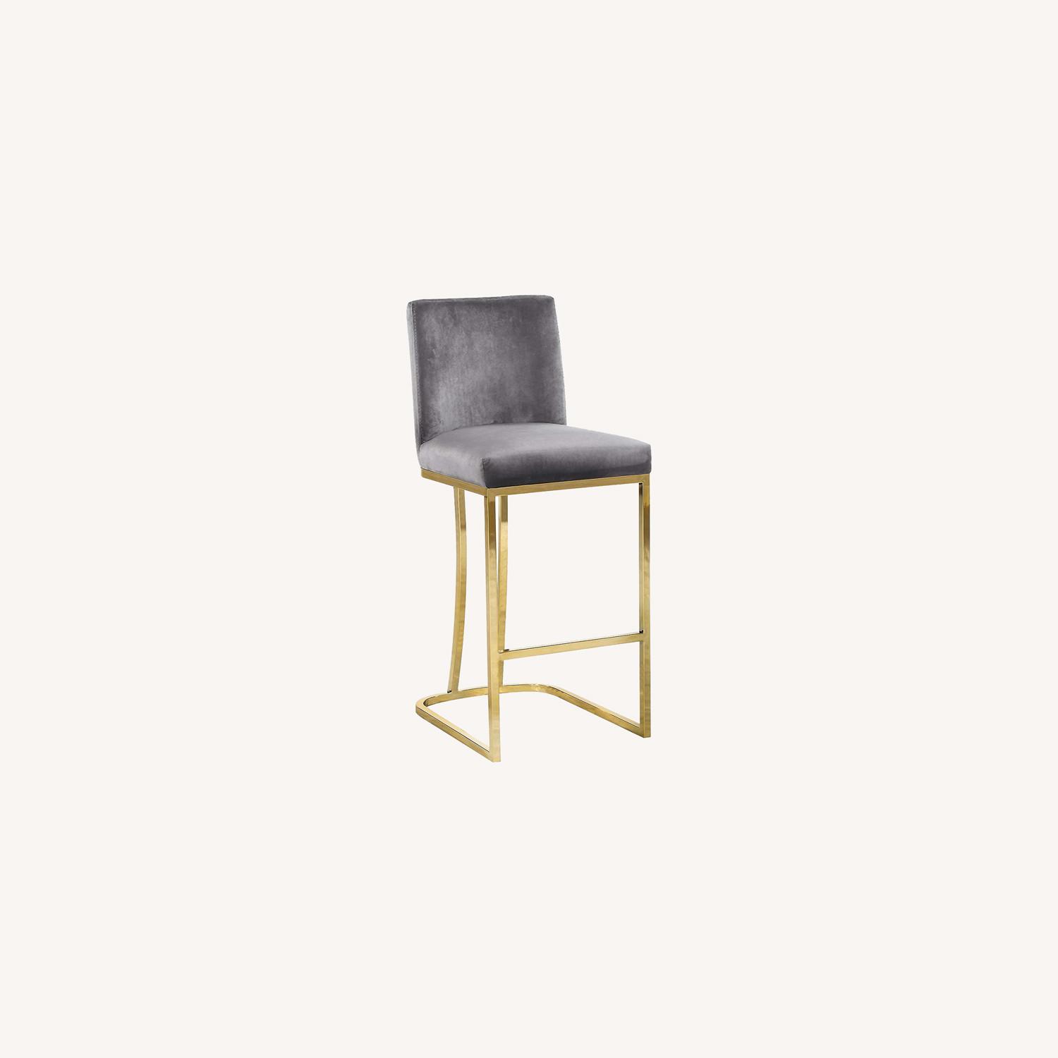 Grey Velvet/Gold Bar Stools - image-0