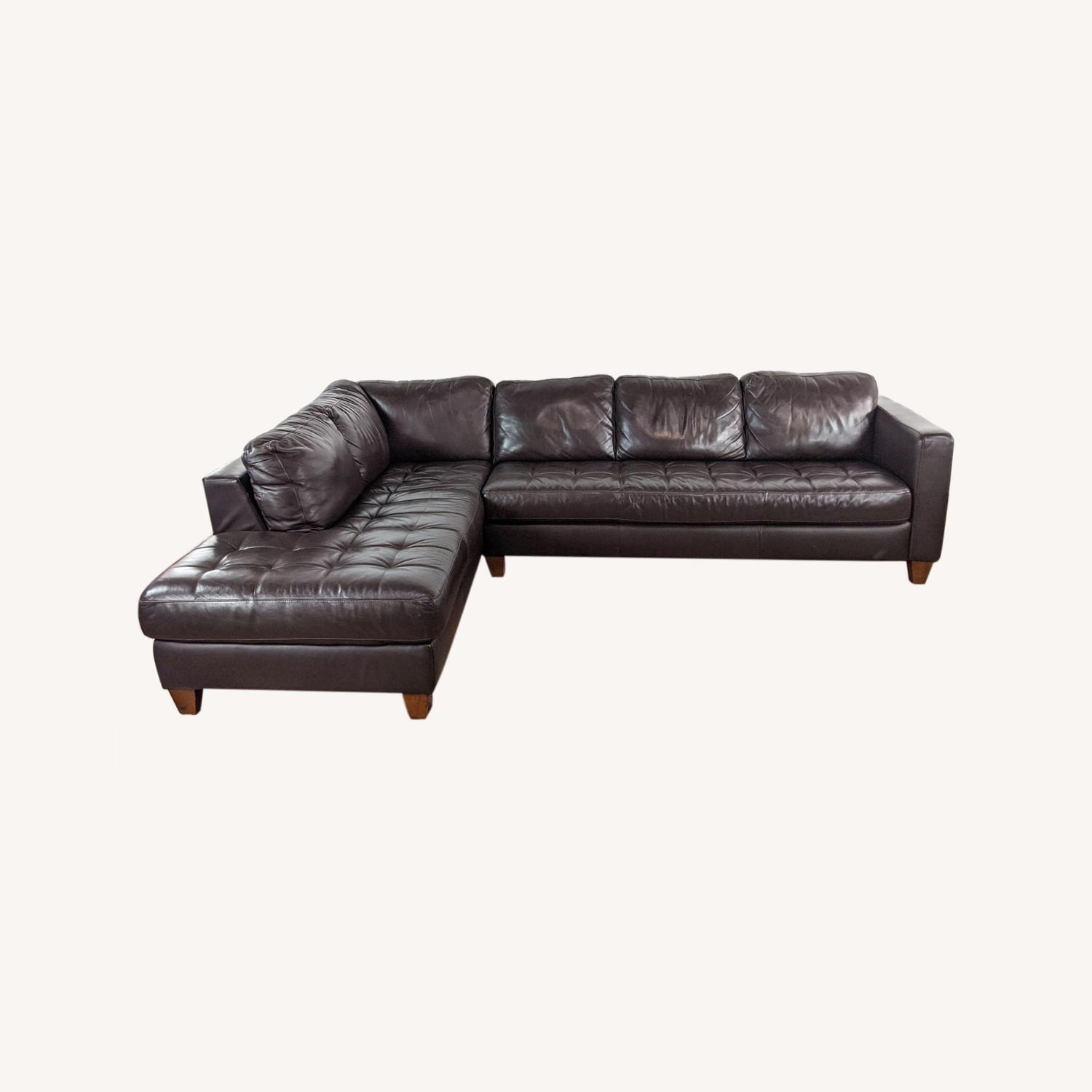 Macy's Brown Leather Sectional Sofa - image-0