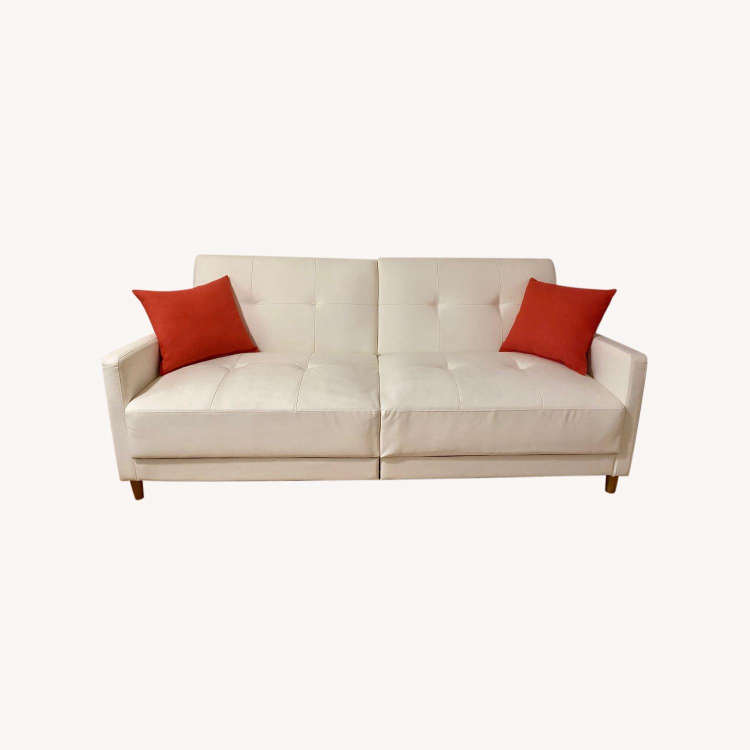 Mercury Row Faux Leather Tufted Back Convertible Sofa - image-0