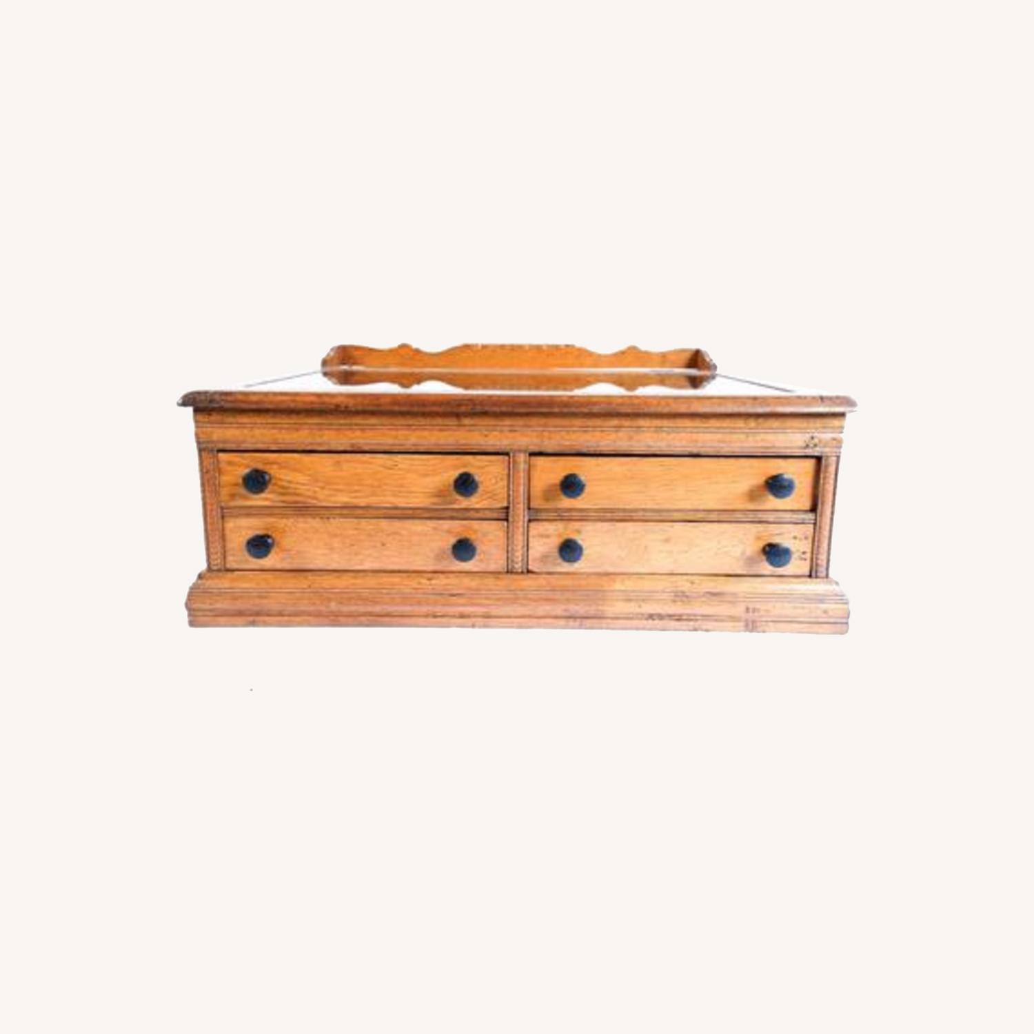 Antique Lift-Top Oak Spool Cabinet or Desk - image-0