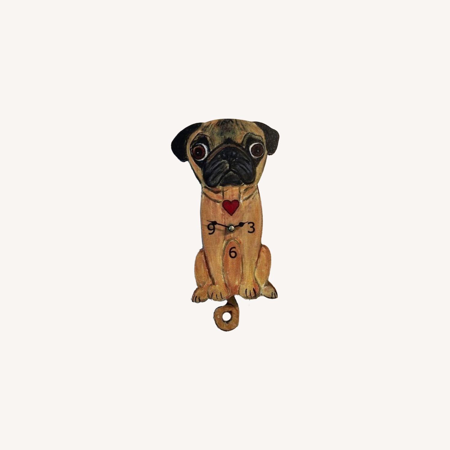 Pug Pup Wall Clock With Wagging Tail Pendulum - image-0