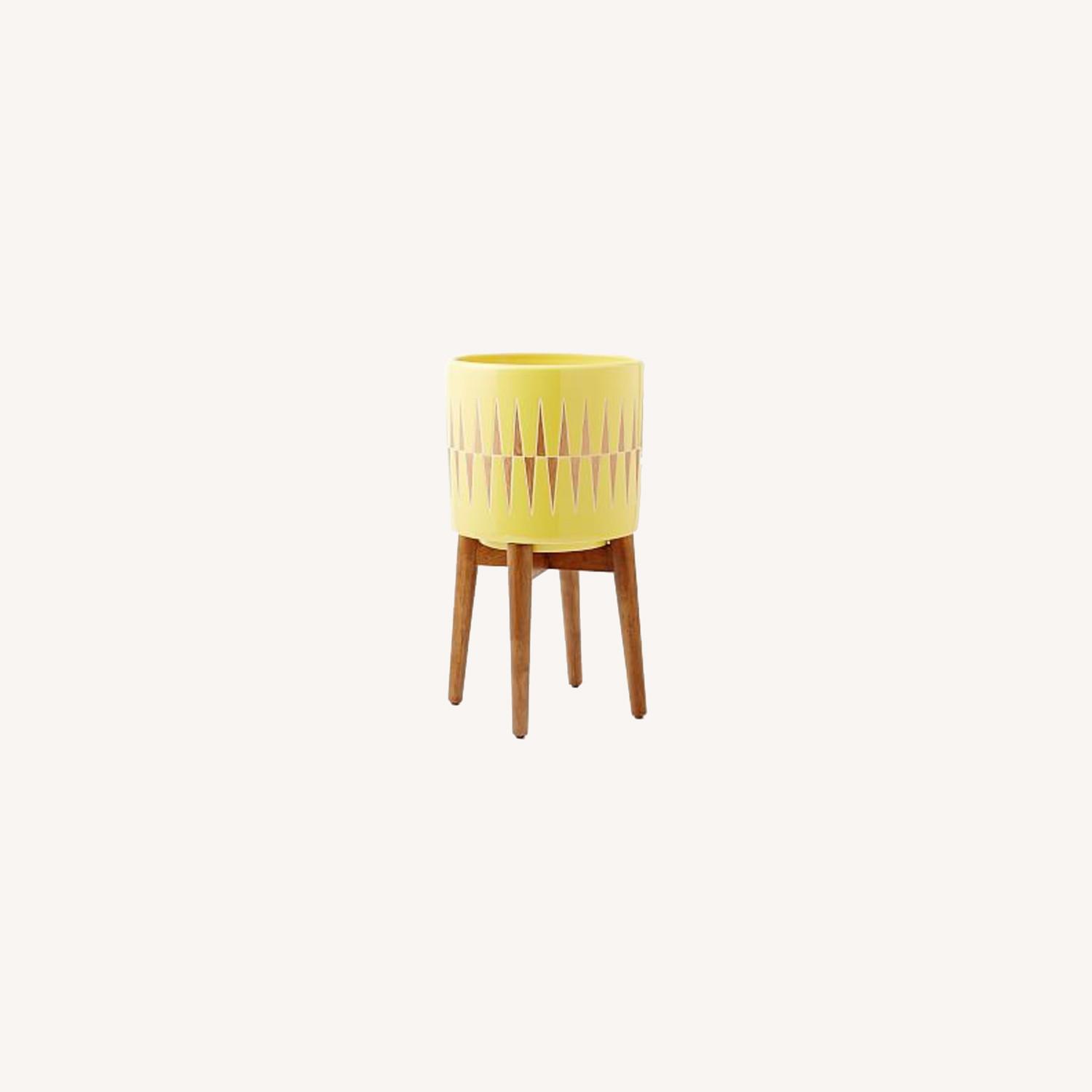West Elm Turned Wood Leg Planter Yellow/ Gold AptDeco