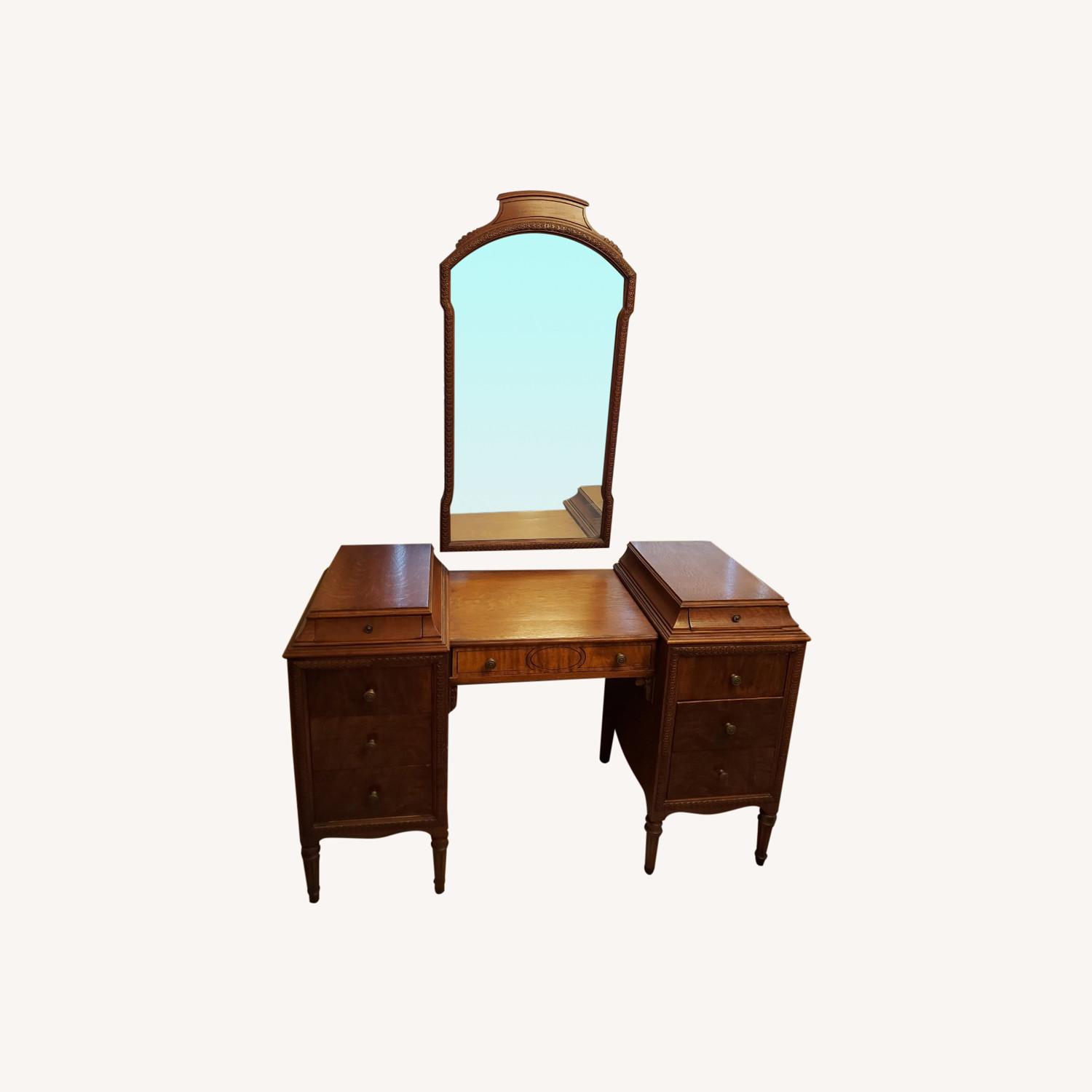 Antique Vanity/Desk with Wall Hung Mirror AptDeco