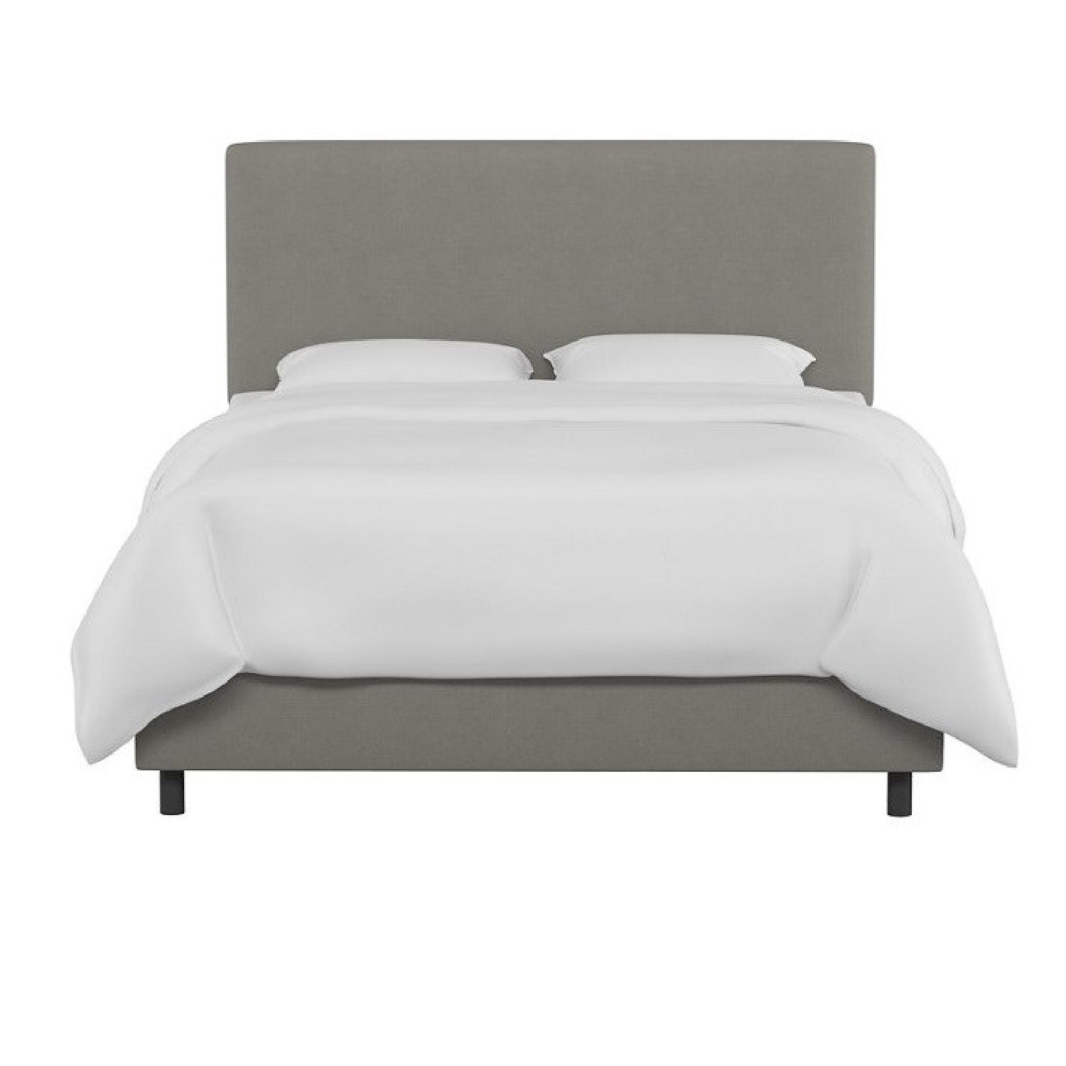 One King's Lane Gray Linen Queen Bed Frame AptDeco
