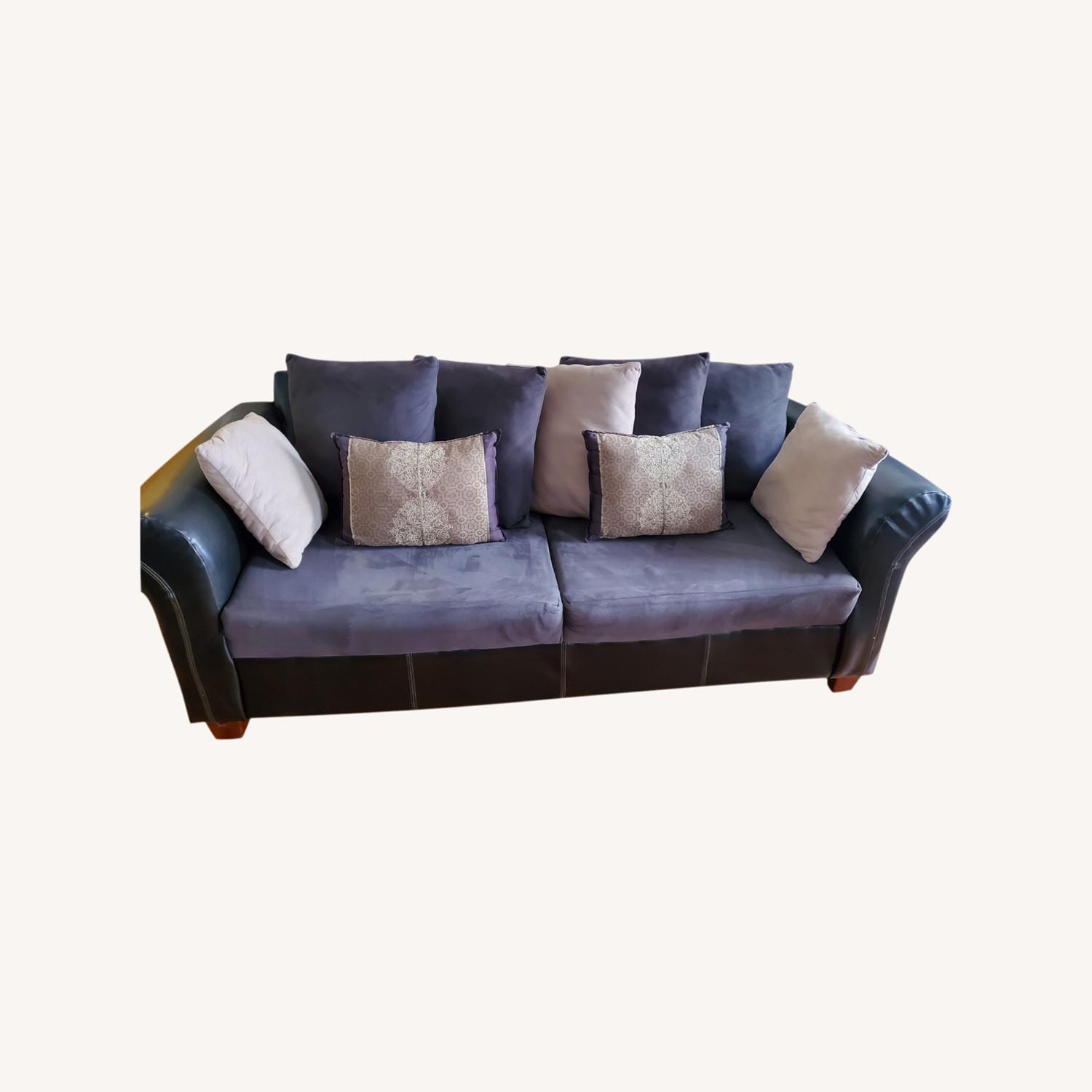Black Leather & Grey Microsuede Couch - image-0