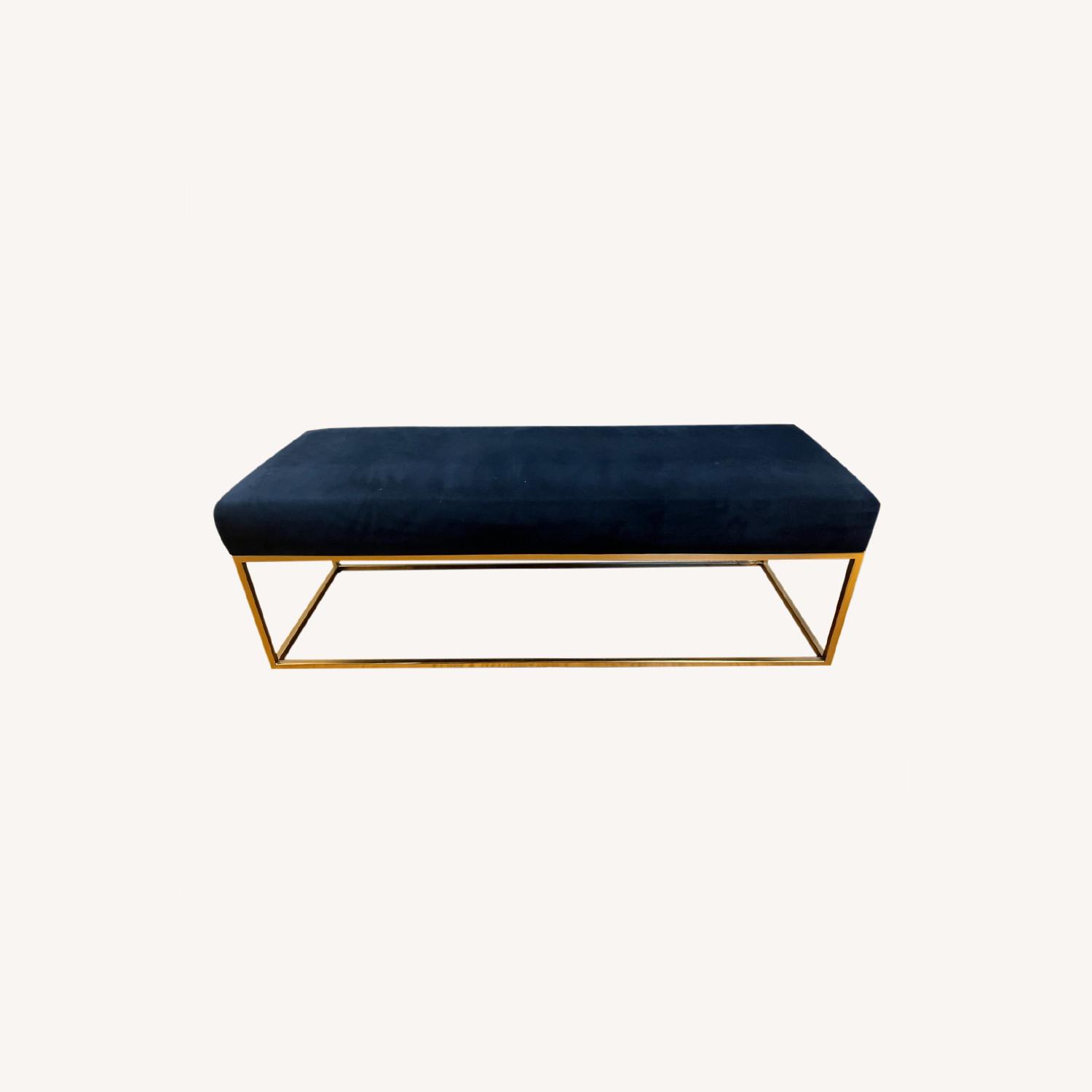 West Elm Ink Blue Velvet Box Frame Bench - image-0
