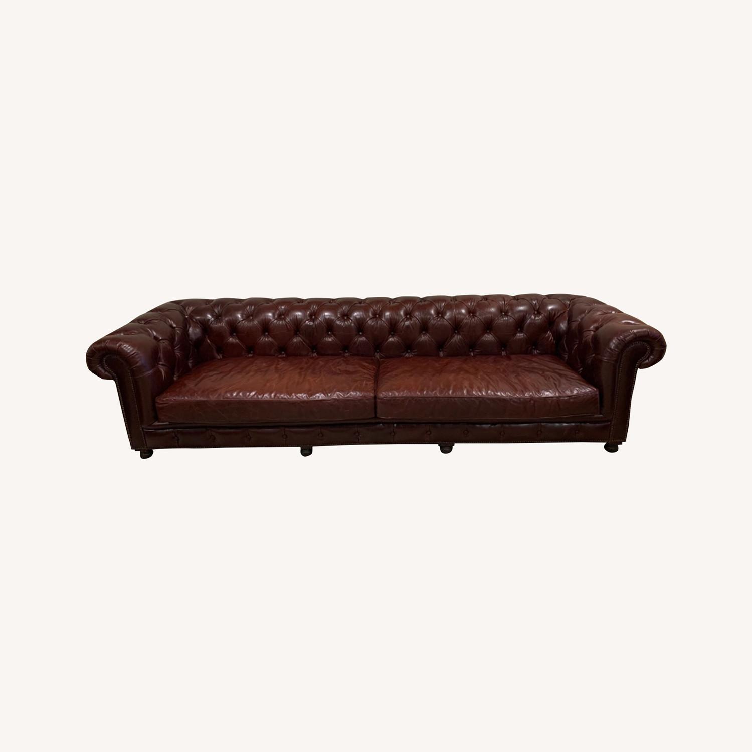 Restoration Hardware 9ft Dark Red Leather Sofa AptDeco