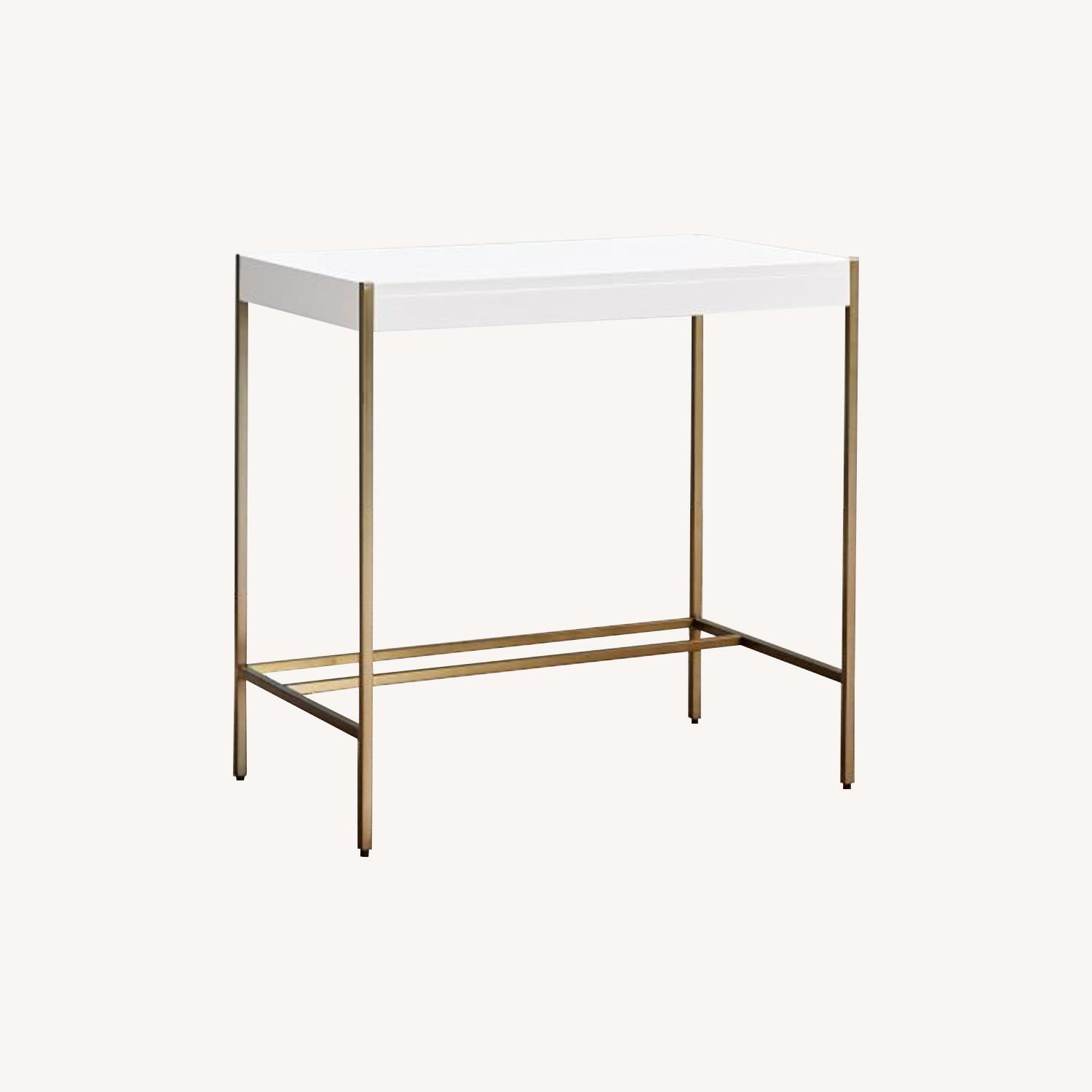 West Elm Zane Mini Desk in White Lacquer & Brass AptDeco