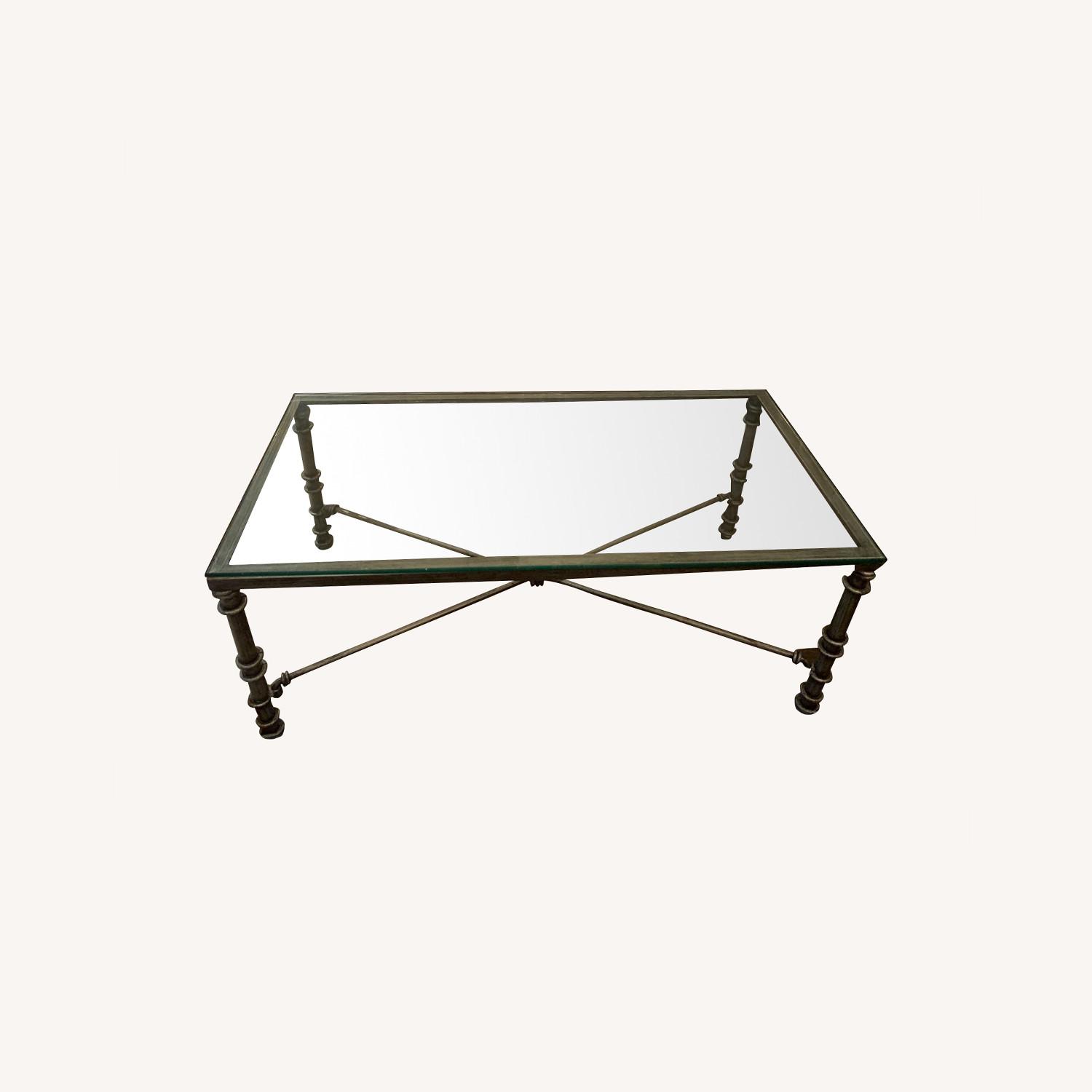 Pier 1 Glass Top Pewter Coffee Table AptDeco