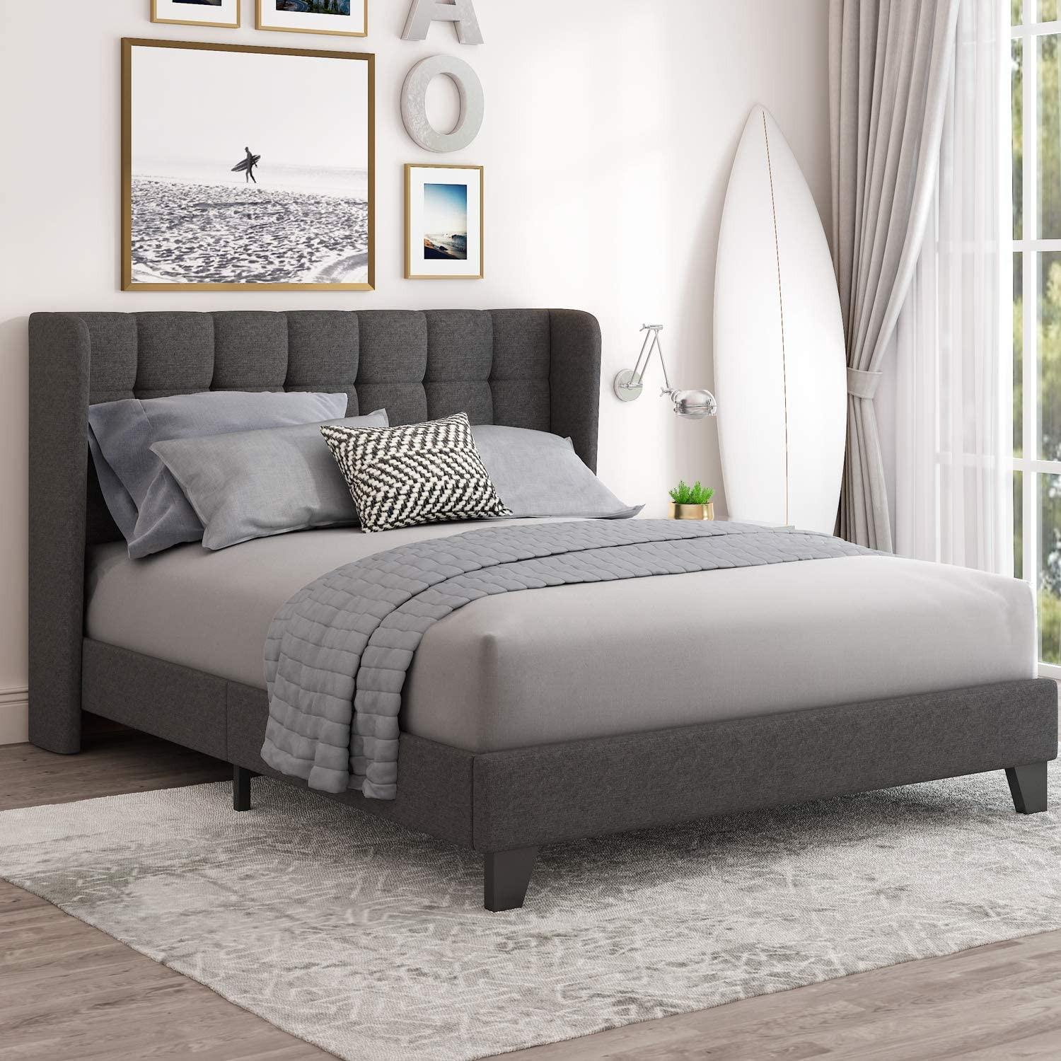 Dark Grey Fabric Bed Frame - image-4