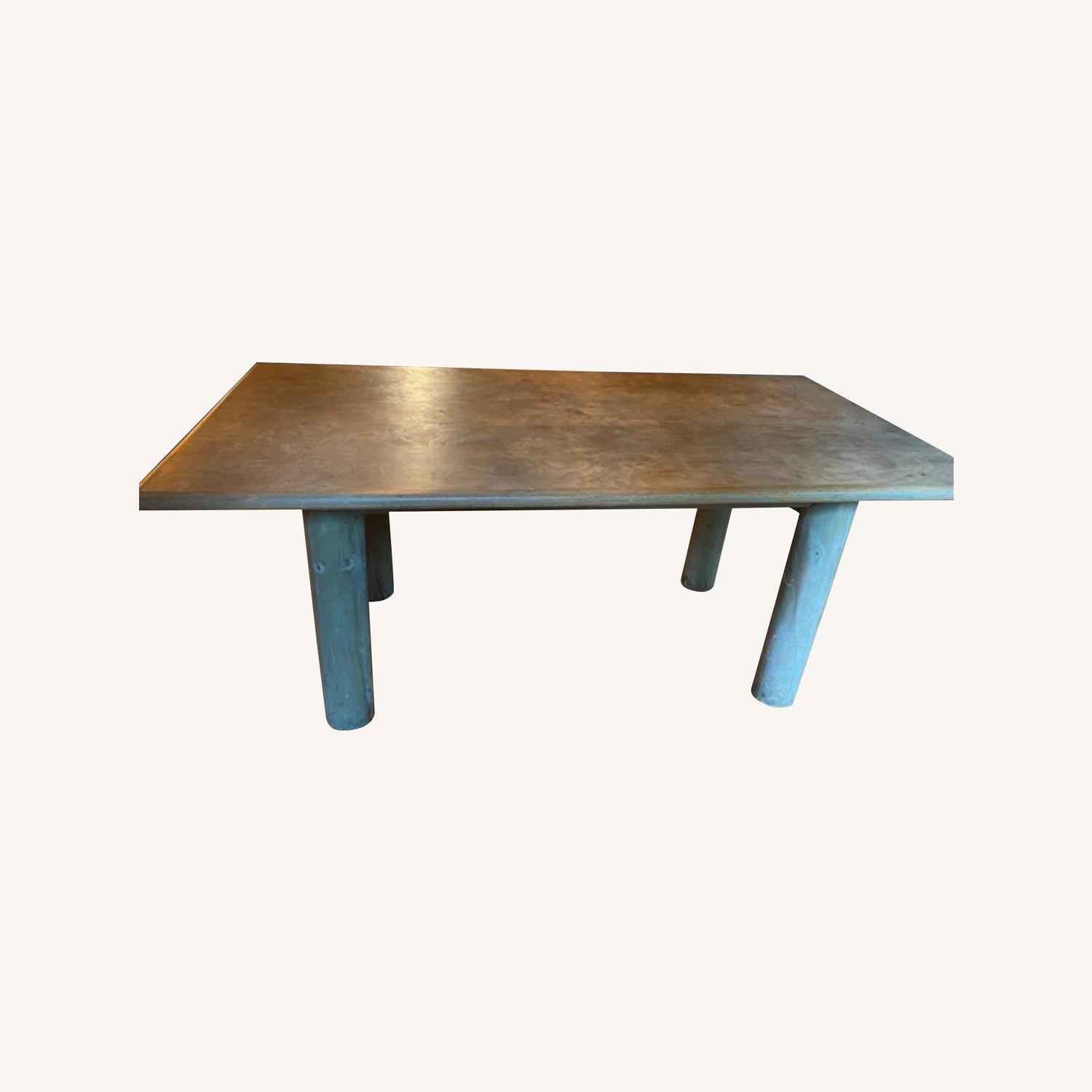 Wood Table with Green Patina Finish AptDeco