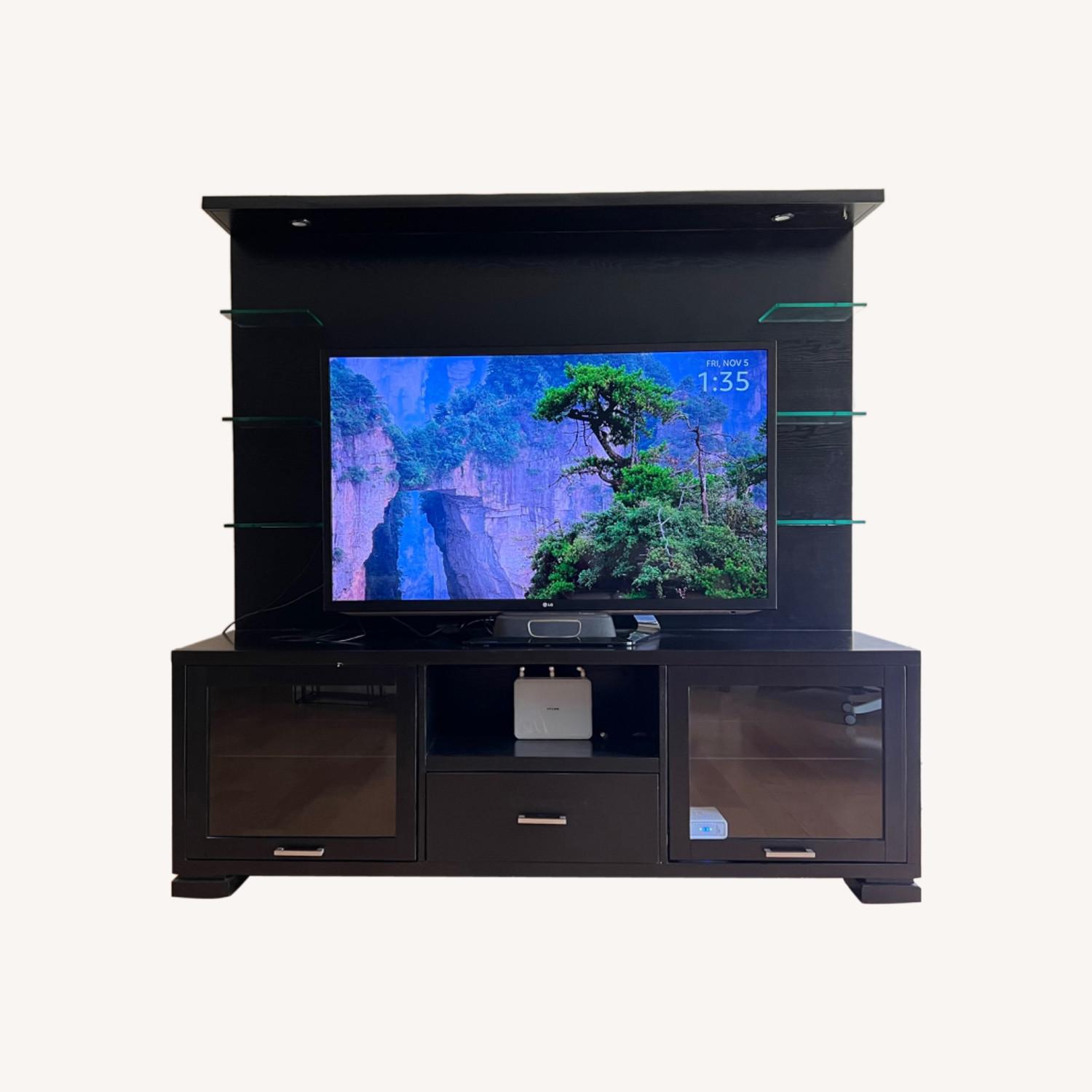 Media Black Color with Storage and Shelves AptDeco