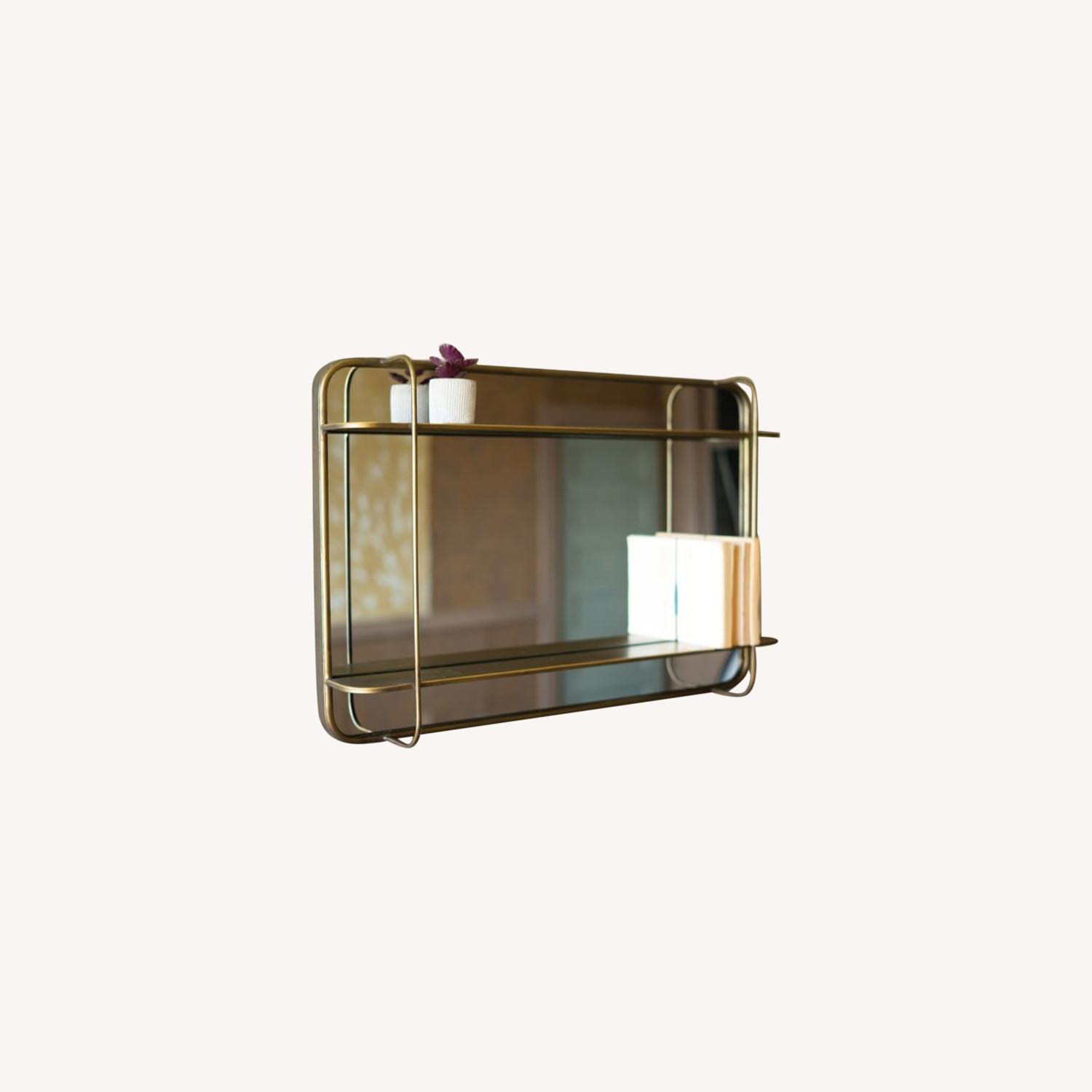Pottery Barn Ellis Brass Wall Mirror with Shelf - image-0