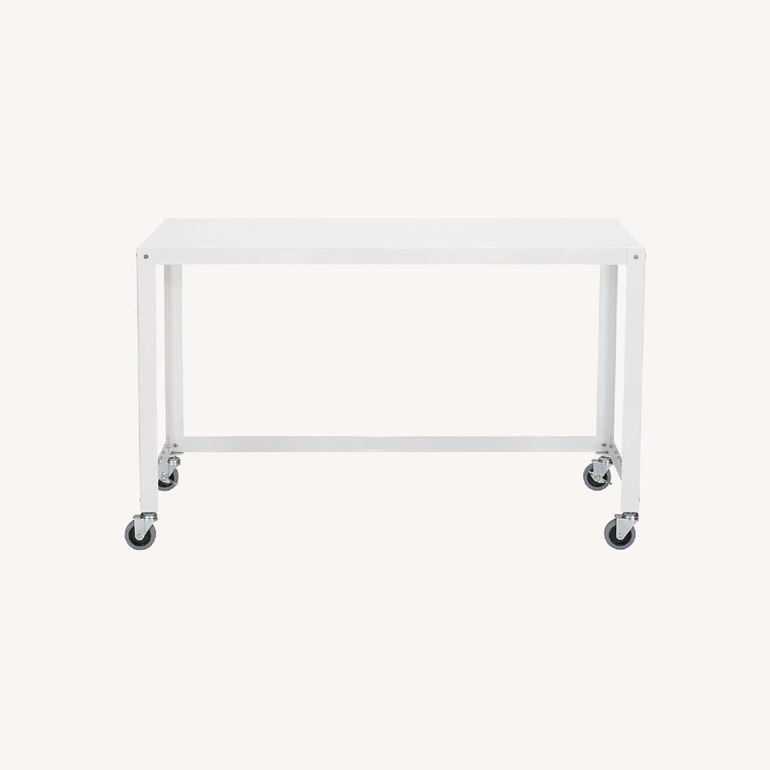 CB2 White Metal Rolling Table/Desk - image-0