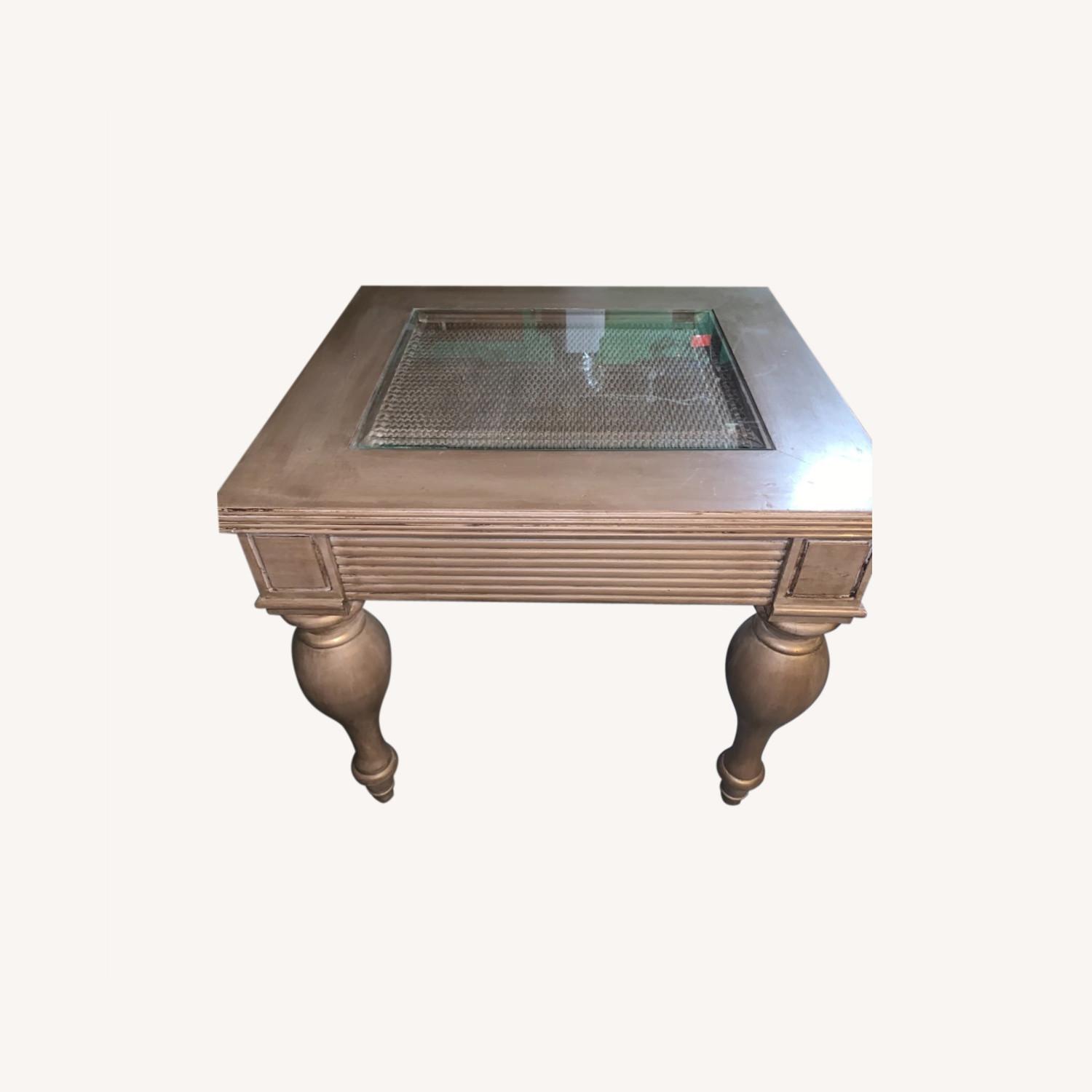 Wood Stained Side Table with Glass - image-0