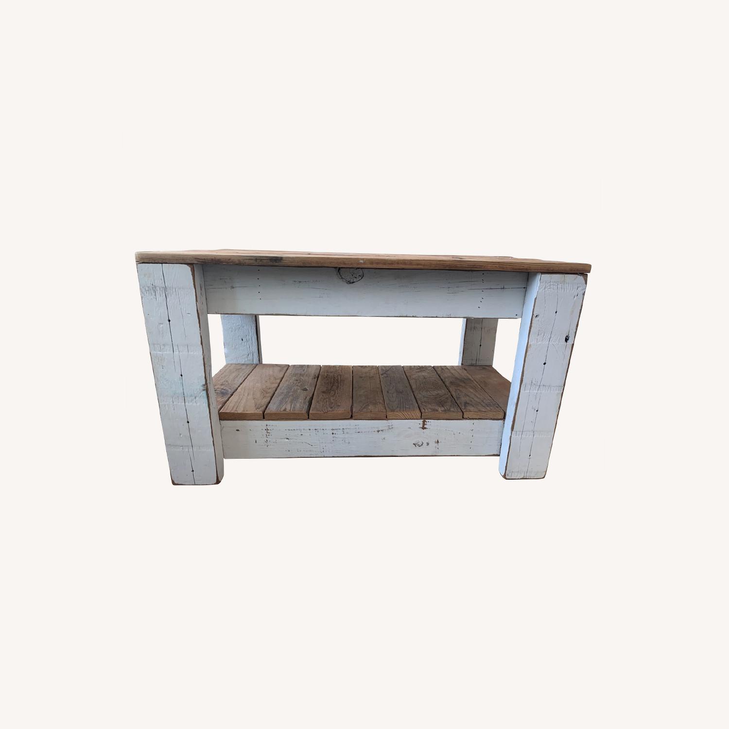 Antique White and Natural Wood Side / Coffee Table AptDeco