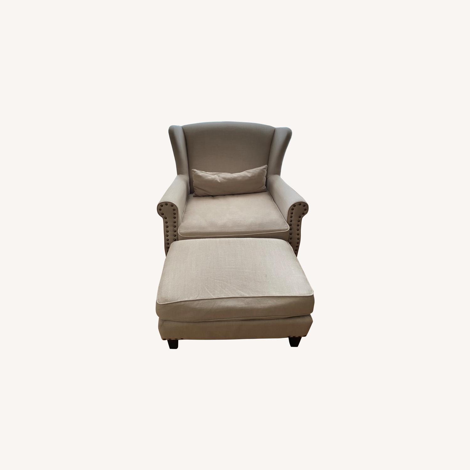 Zoey Armchair with Ottoman, Beige Linen AptDeco