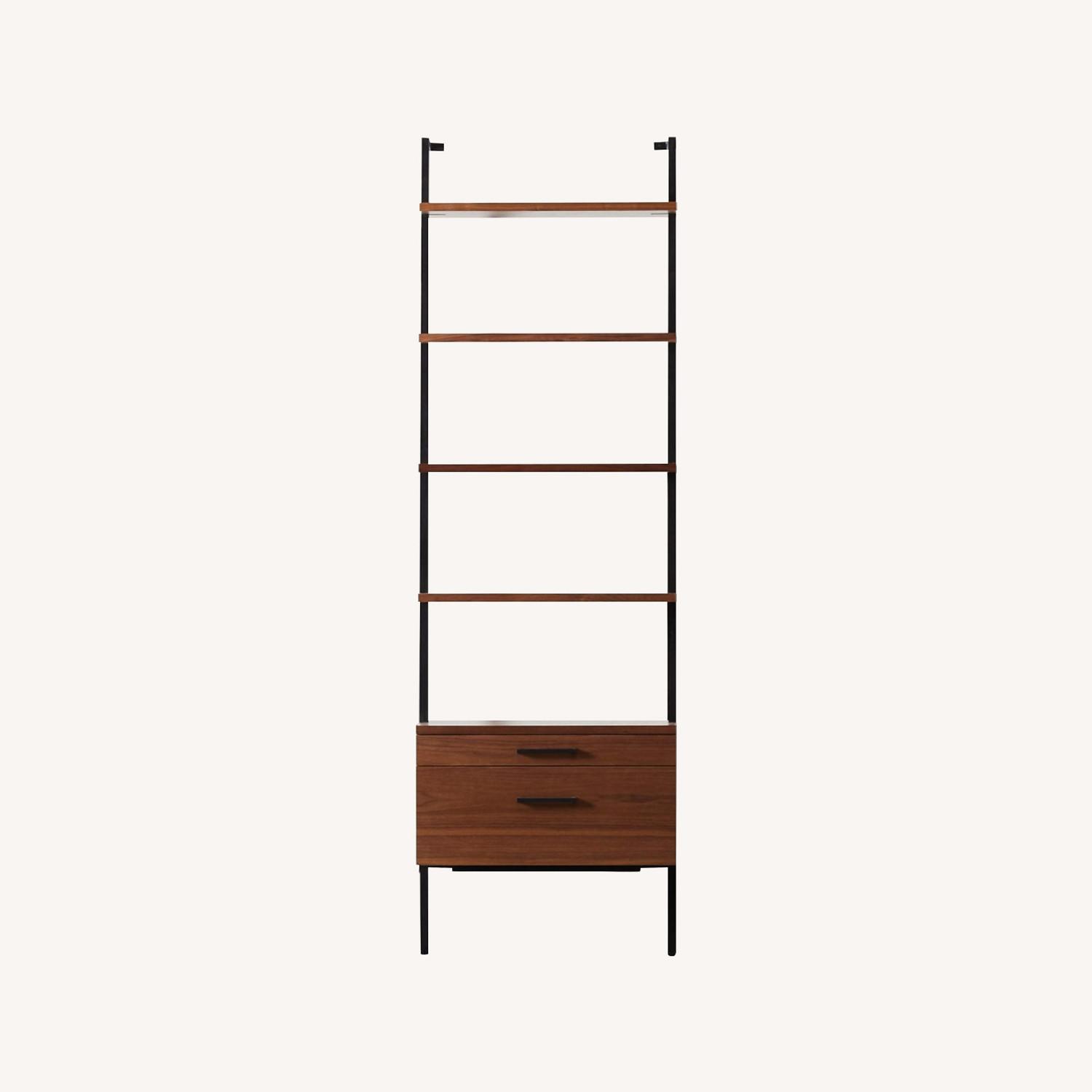 CB2 Helix Tall Shelf With 2 Drawer Walnut AptDeco