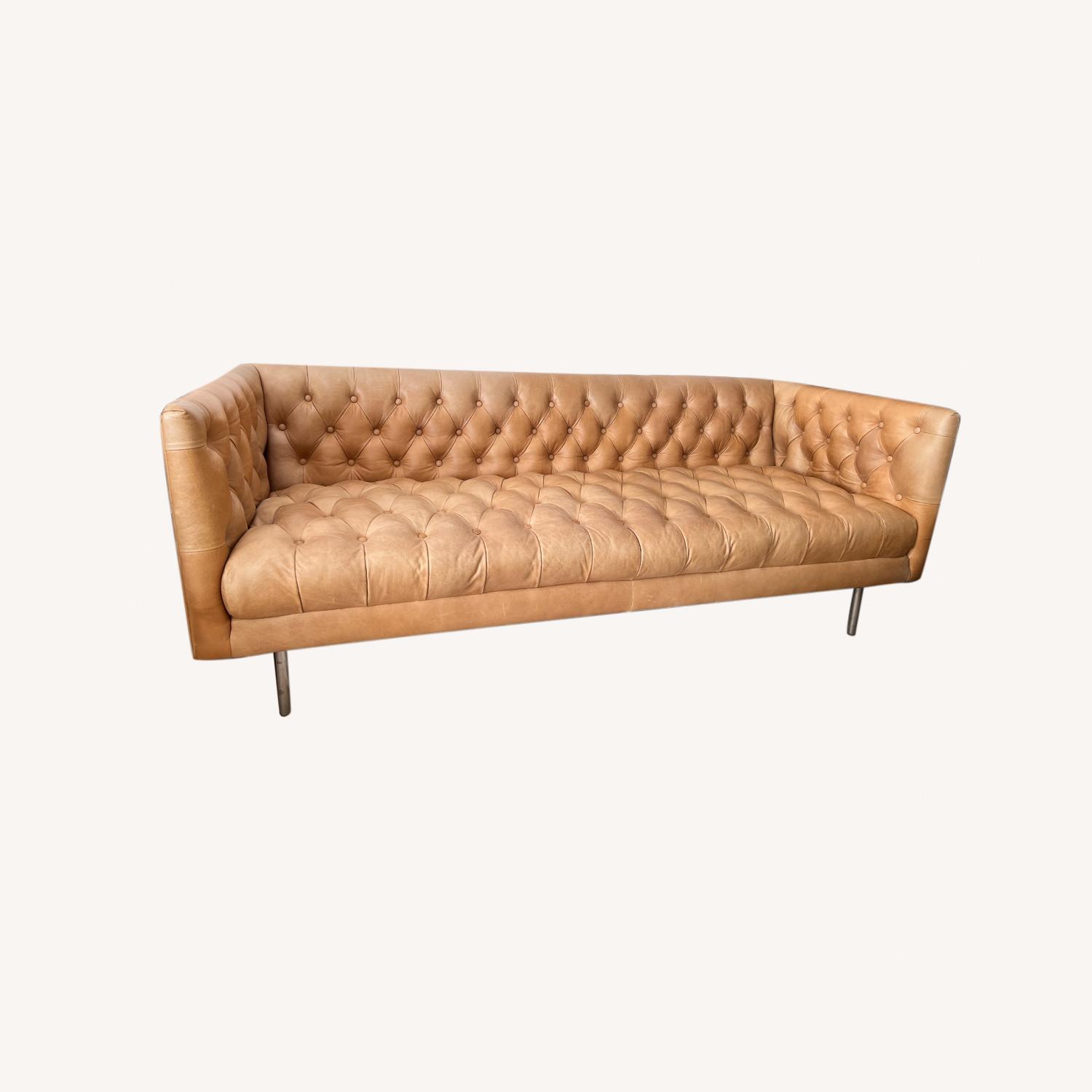 West Elm Modern Chesterfield Leather Sofa AptDeco