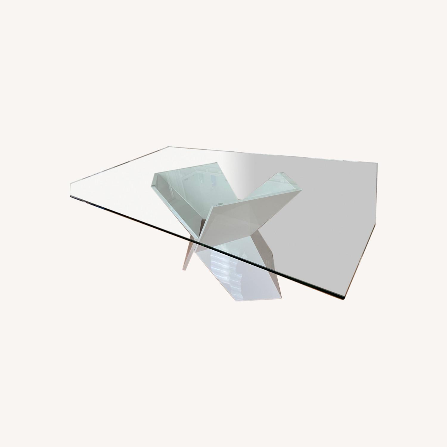 Glass Top Dining Table with White Asymmetric Base - image-0
