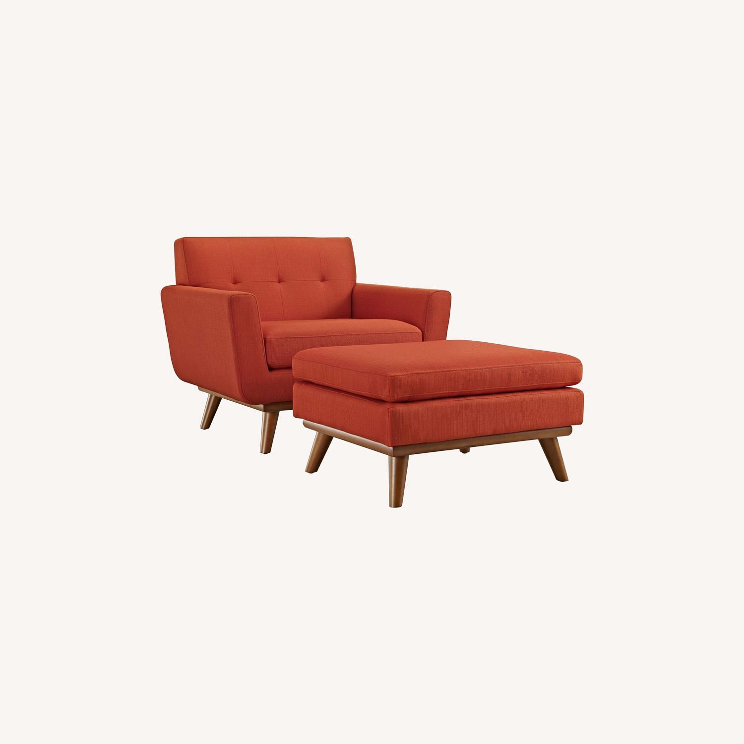 Armchair & Ottoman Set In Atomic Red Fabric AptDeco