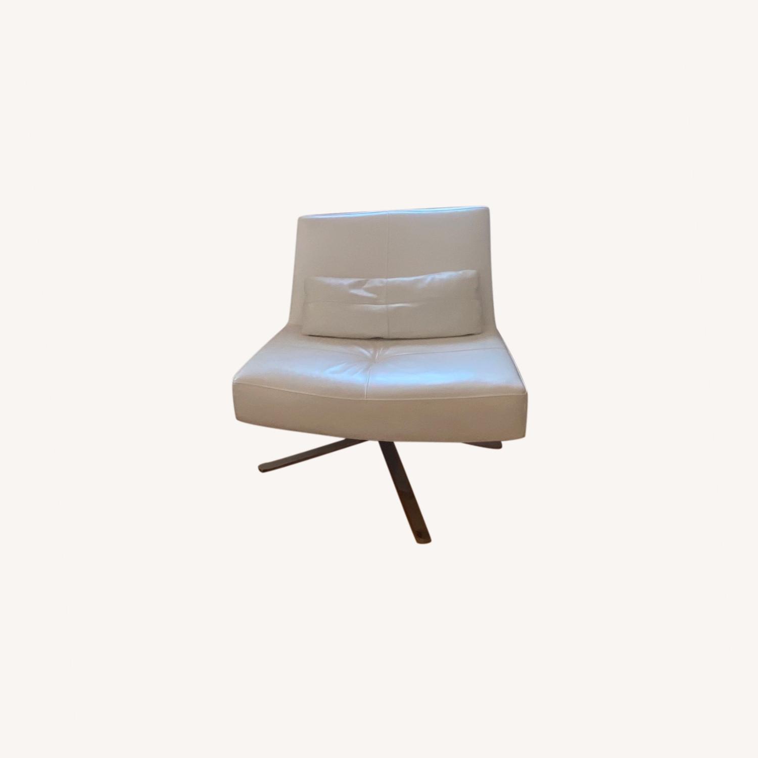 American Leather Hugo Pair of White Leather Swivel Chairs - image-23