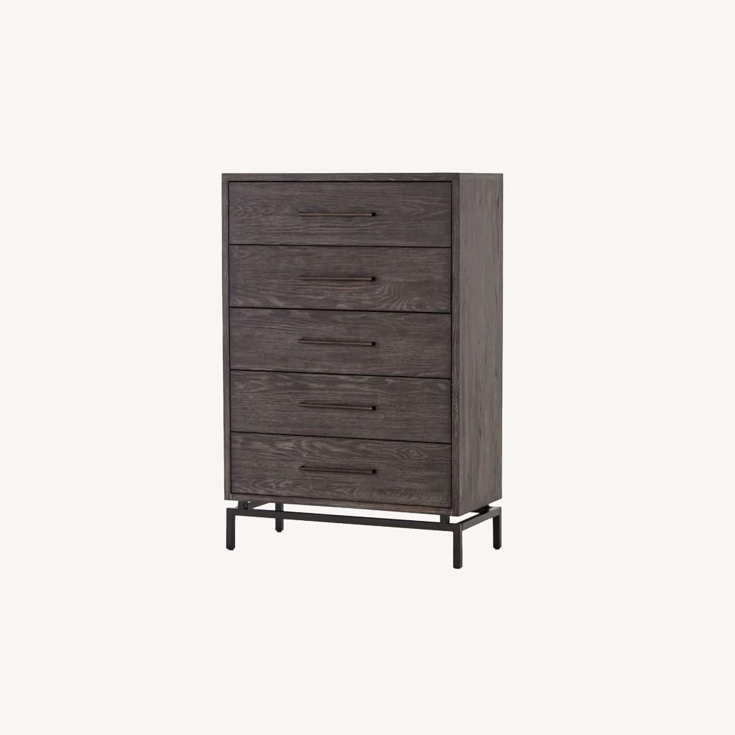 West Elm Washed Oak & Iron 5Drawer Dresser AptDeco