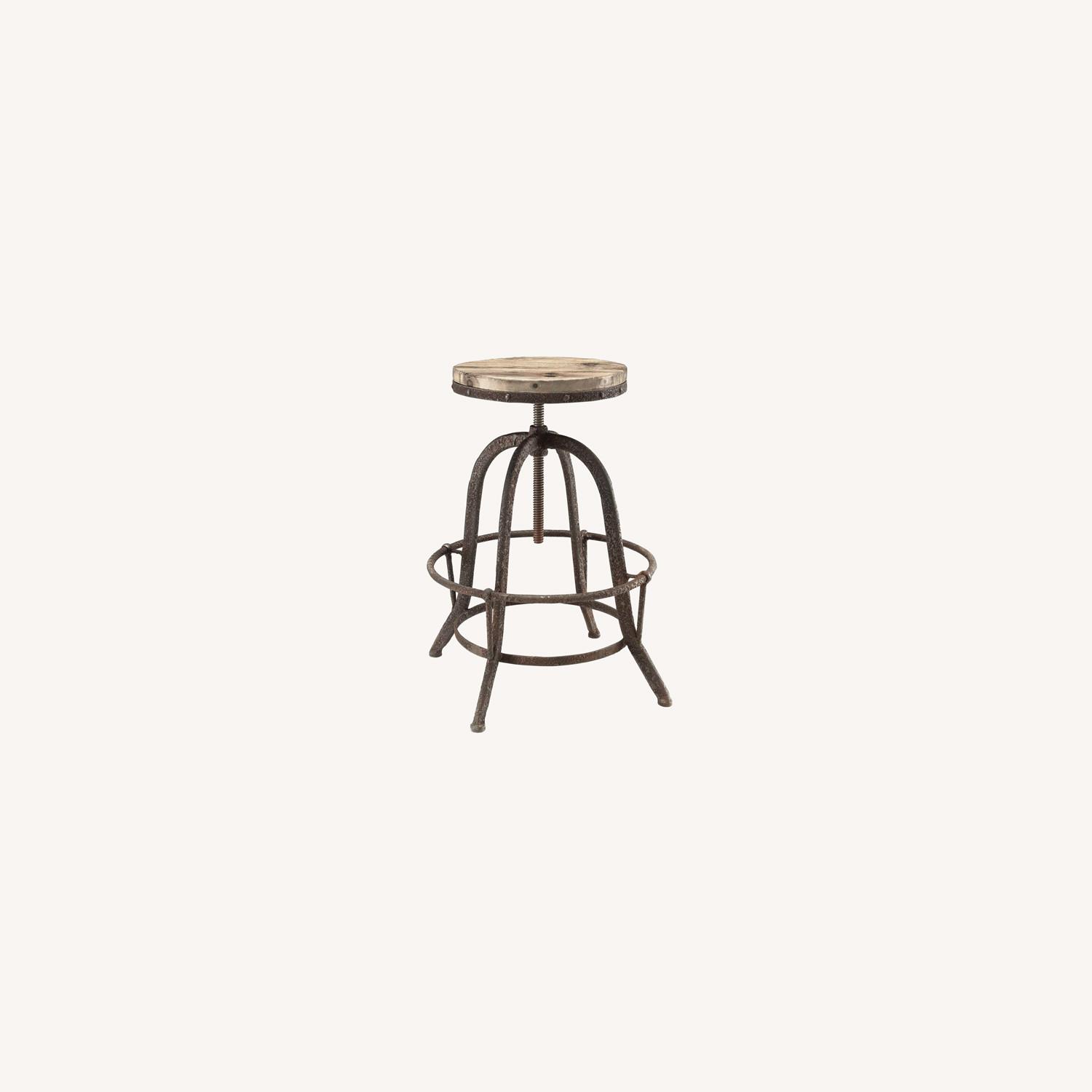 Top Bar Stool In Brown Wood W/ Metal Steel Legs AptDeco