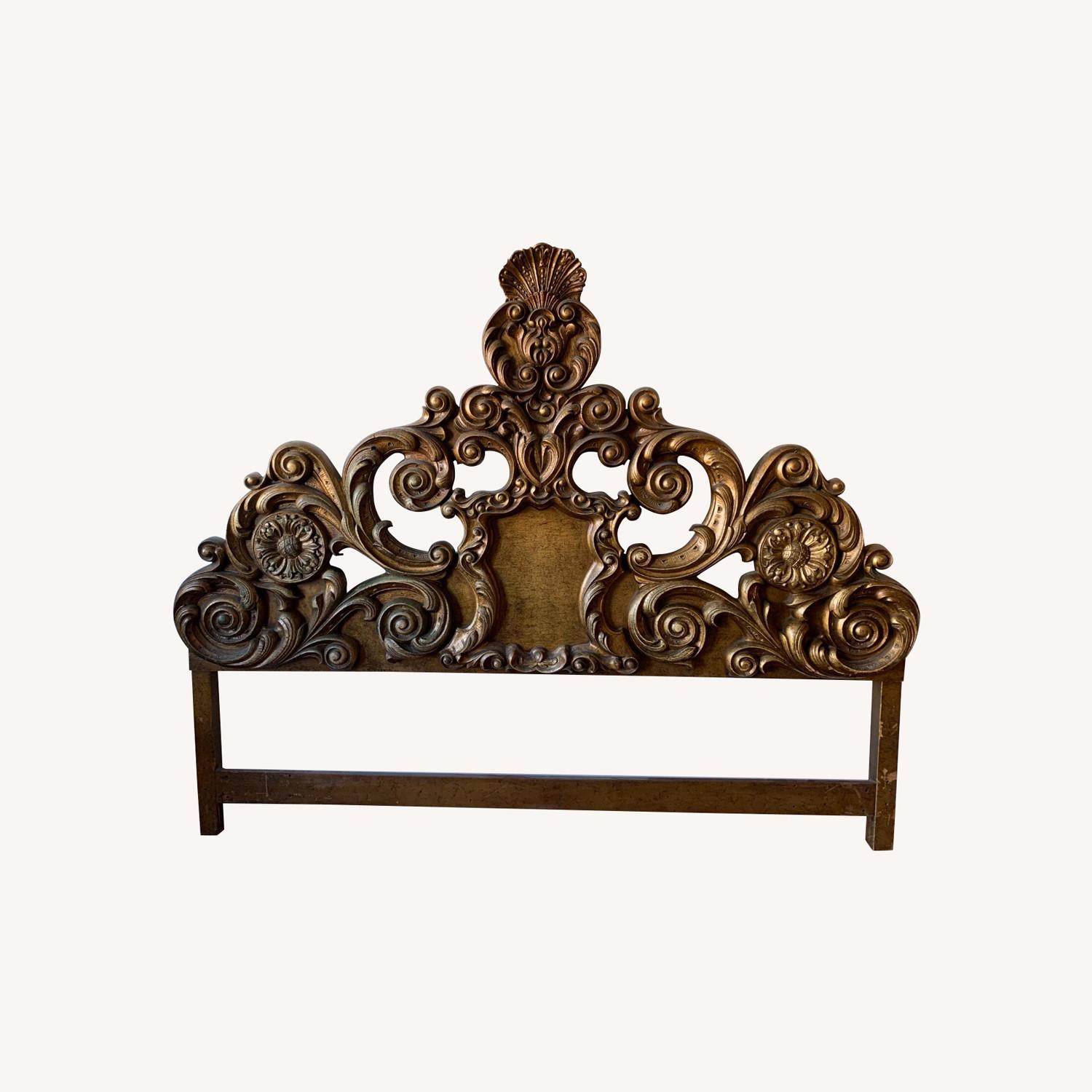 Ornate Carved Wood Headboard - image-0