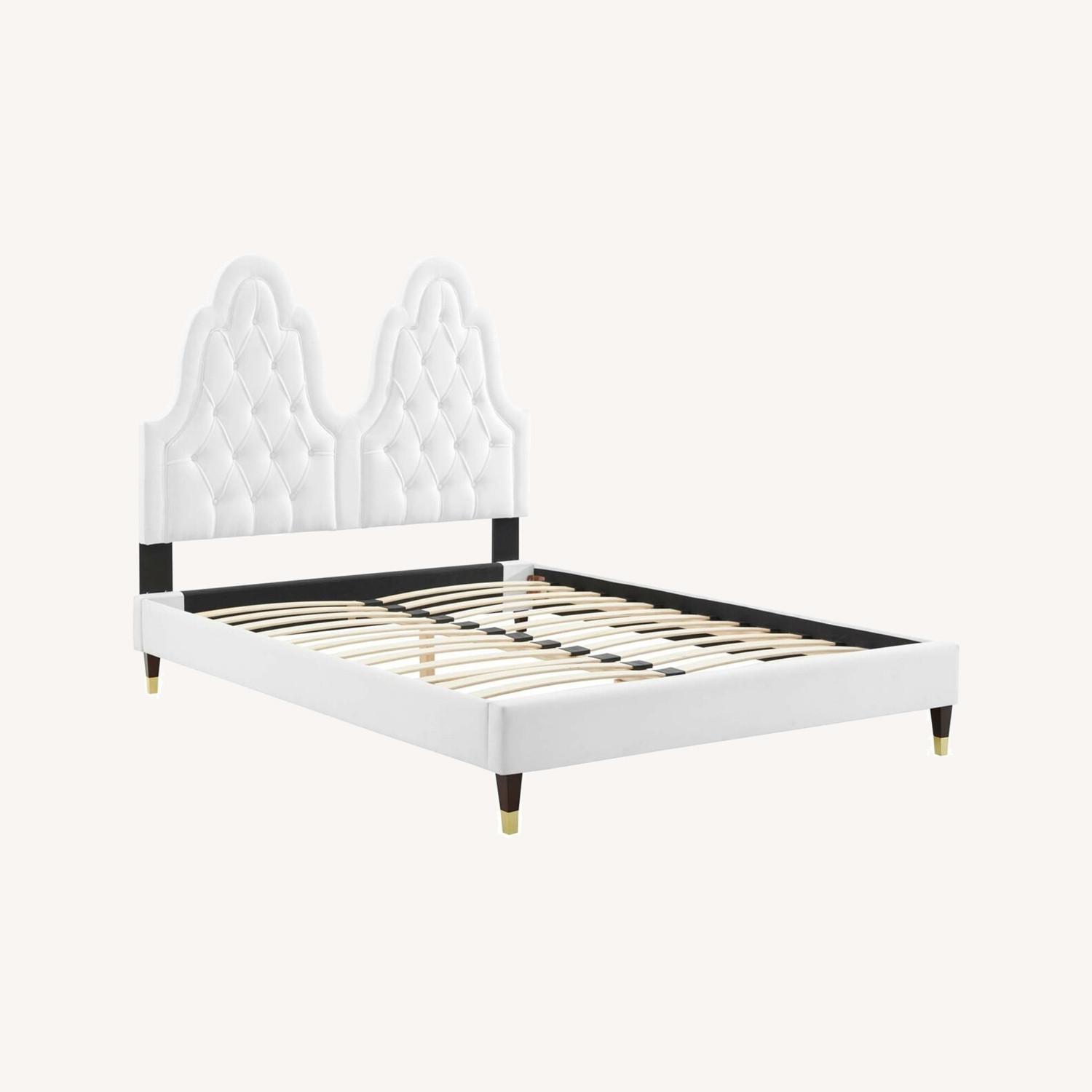 Queen Bed In White Tufted Performance Velvet AptDeco