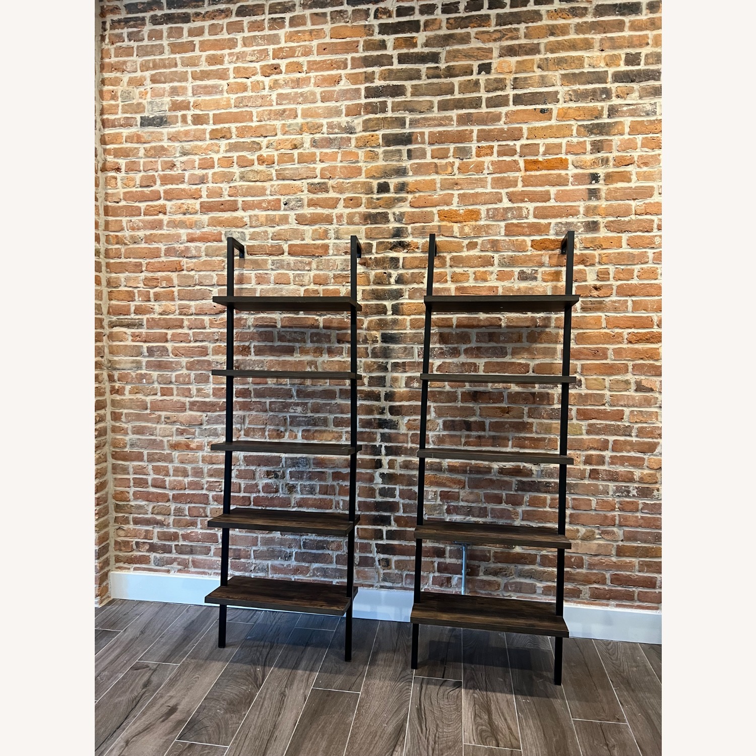 5 Shelf Wood and Metal Ladder Bookcase - image-1