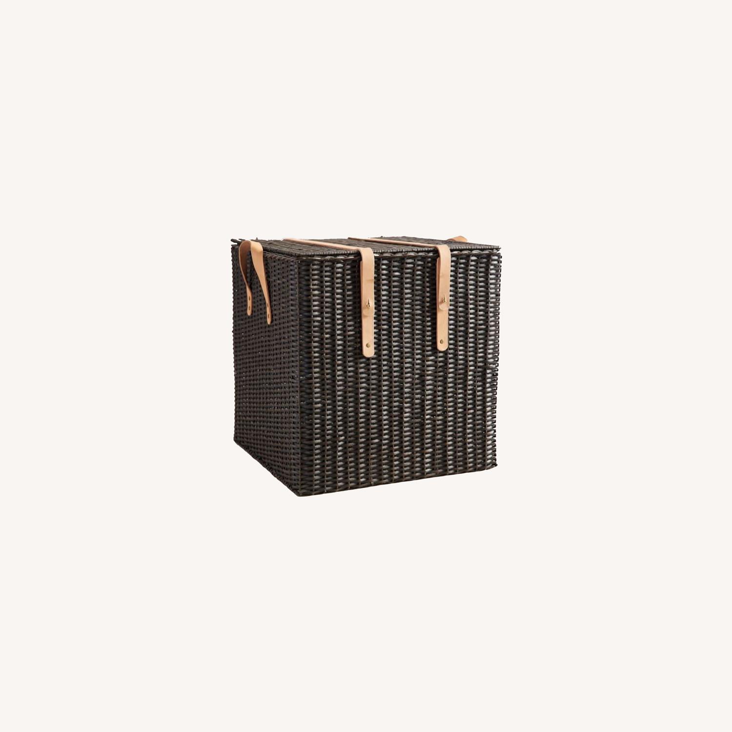 Pottery Barn Austin Lidded Chest Basket, Distressed Black - image-0