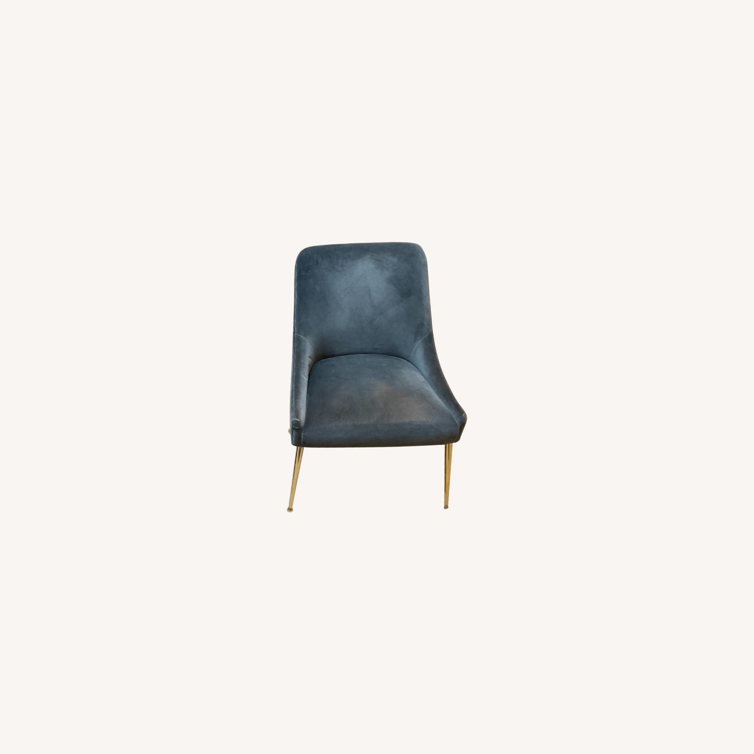 Two Anthropologie Blue Velvet Accent Chairs - image-0