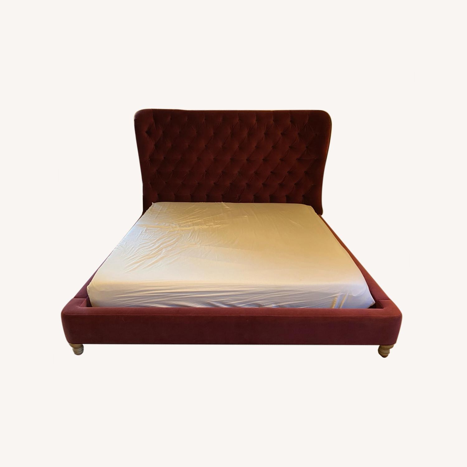 Anthropologie Tufted Wingback Bed Mulberry Velvet AptDeco