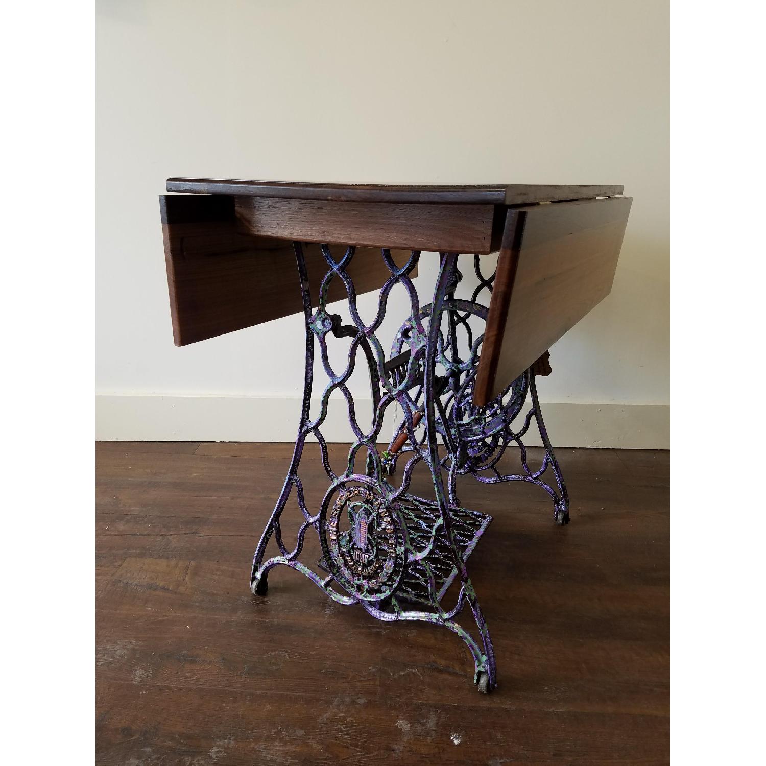 Repurposed Singer Sewing Machine Base Drop Leaf Side Table - image-1