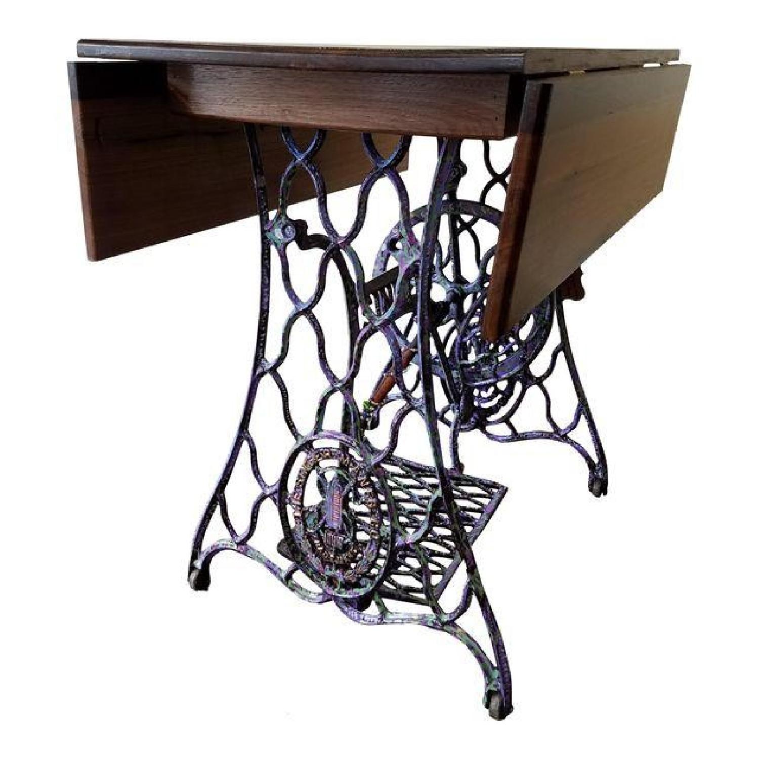 Repurposed Singer Sewing Machine Base Drop Leaf Side Table - image-0