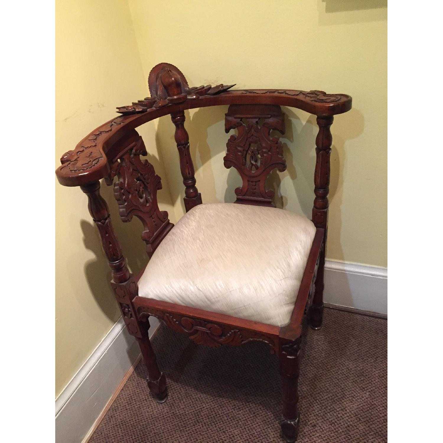 Vintage Wooden Carved Corner Chair - image-1