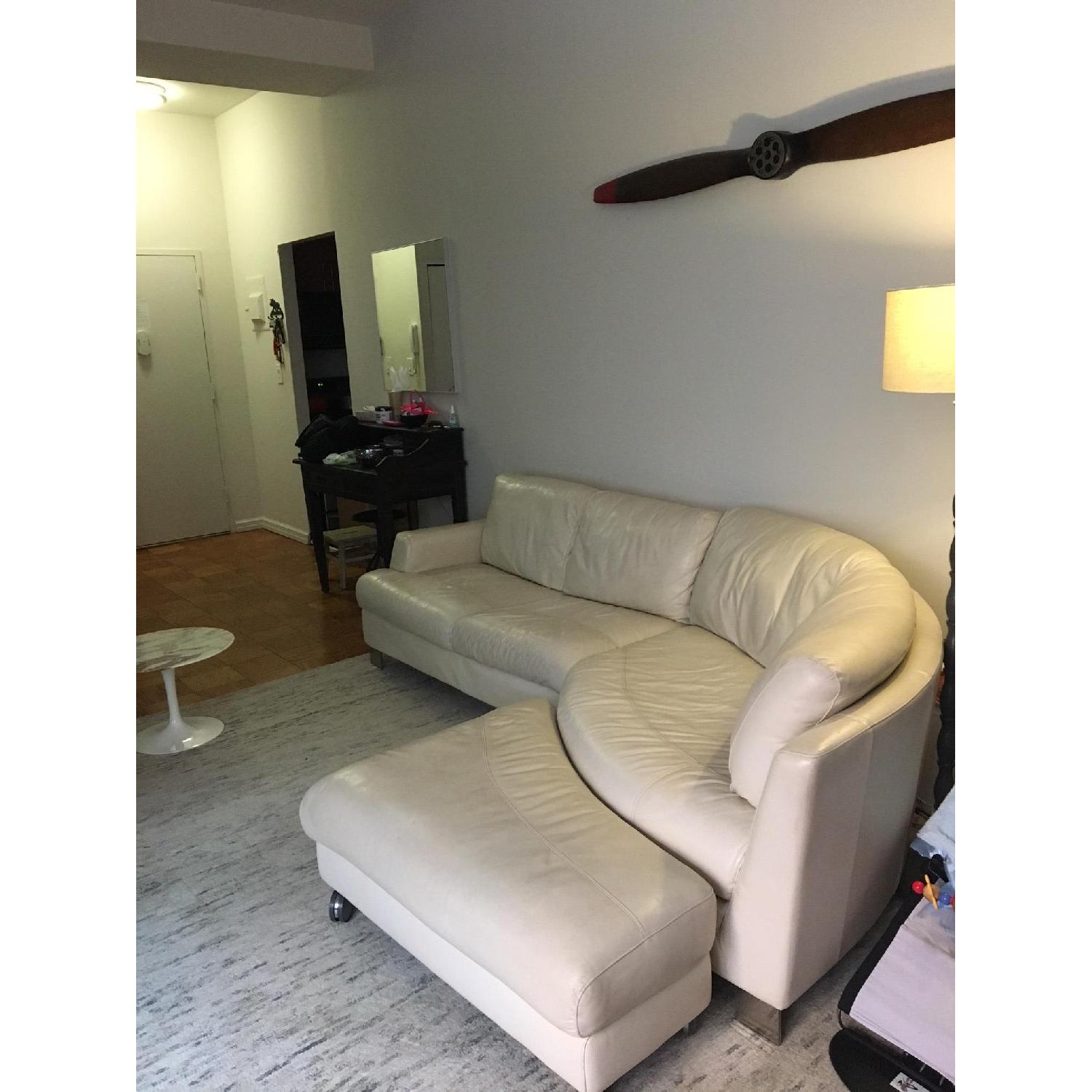 Natuzzi White Leather Sectional Couch - image-1