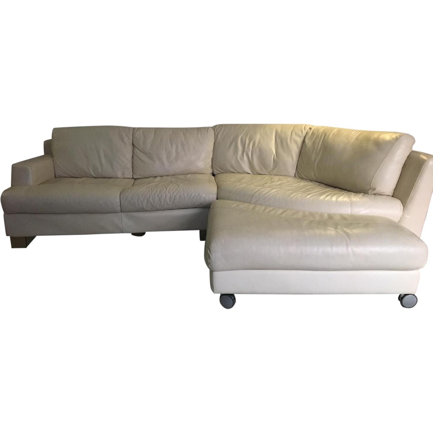 Natuzzi White Leather Sectional Couch - image-5