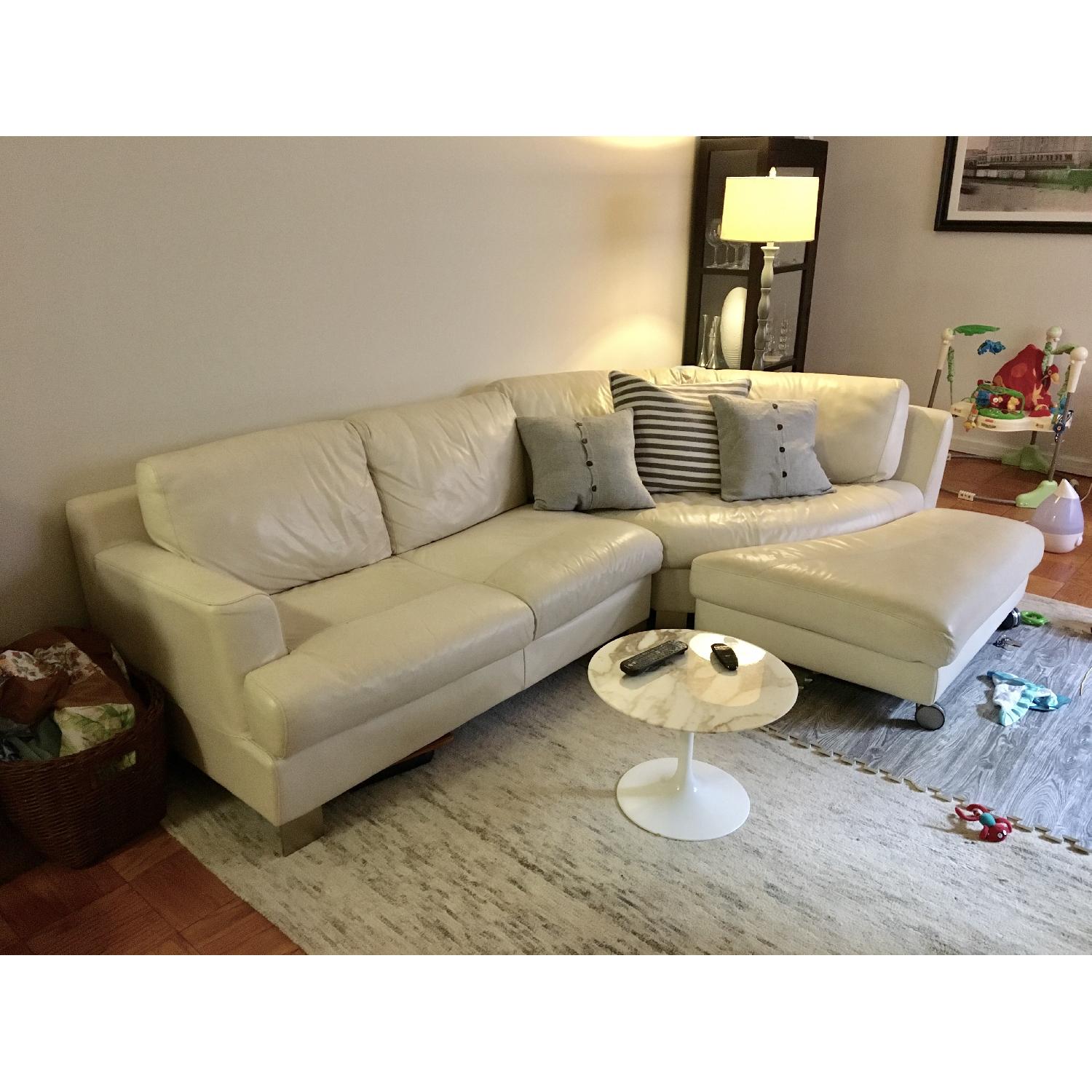 Natuzzi White Leather Sectional Couch - image-0