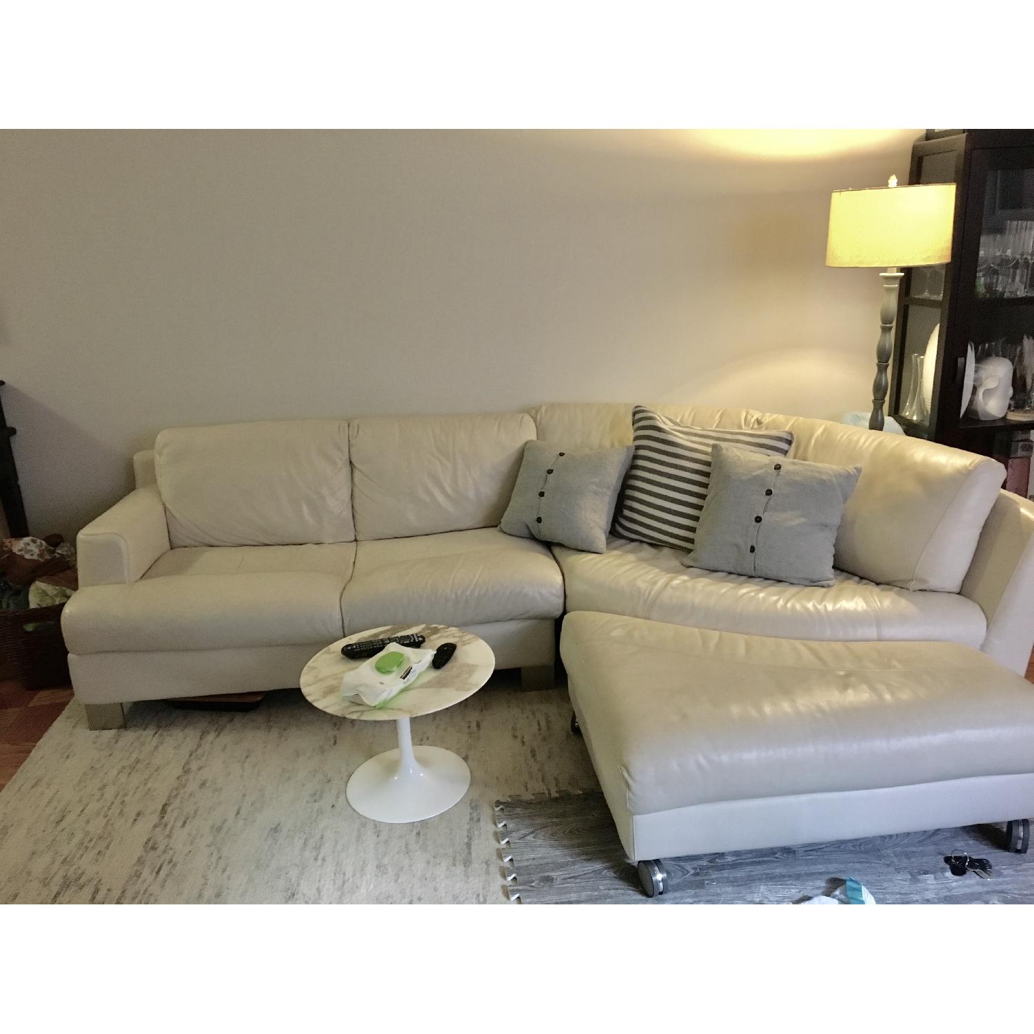 Natuzzi White Leather Sectional Couch - image-6