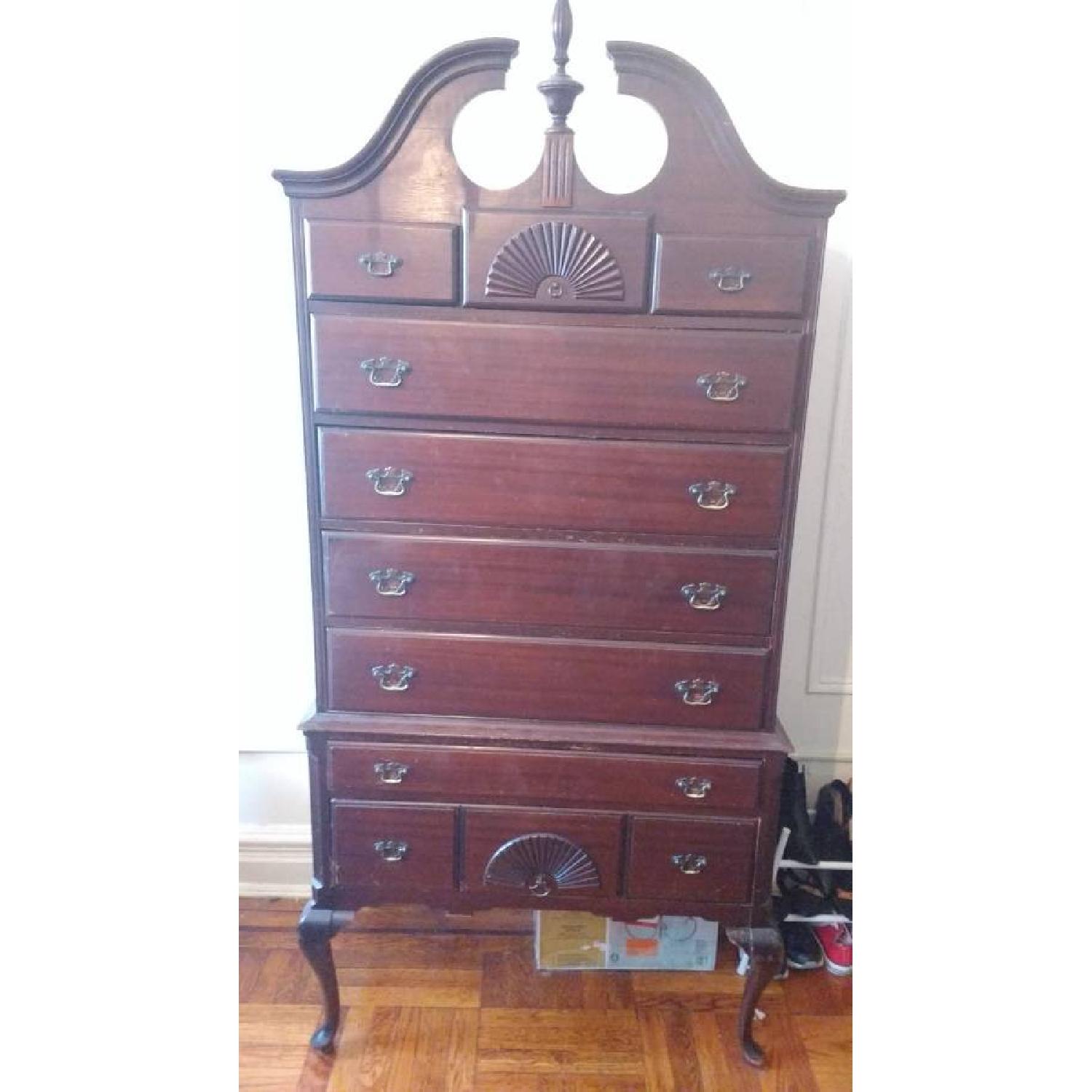 1940s Queen Anne Style Mahogany 9-Drawer High Boy Dresser - image-1