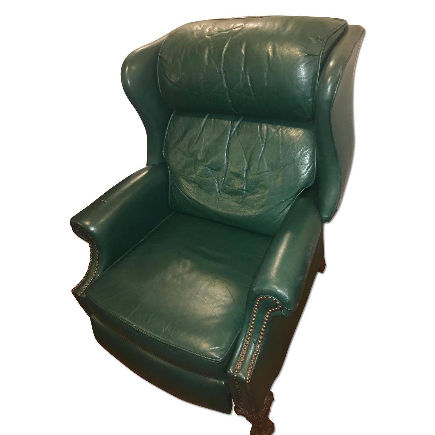 Bradington Young Green Leather Club Chair/Recliner - image-0