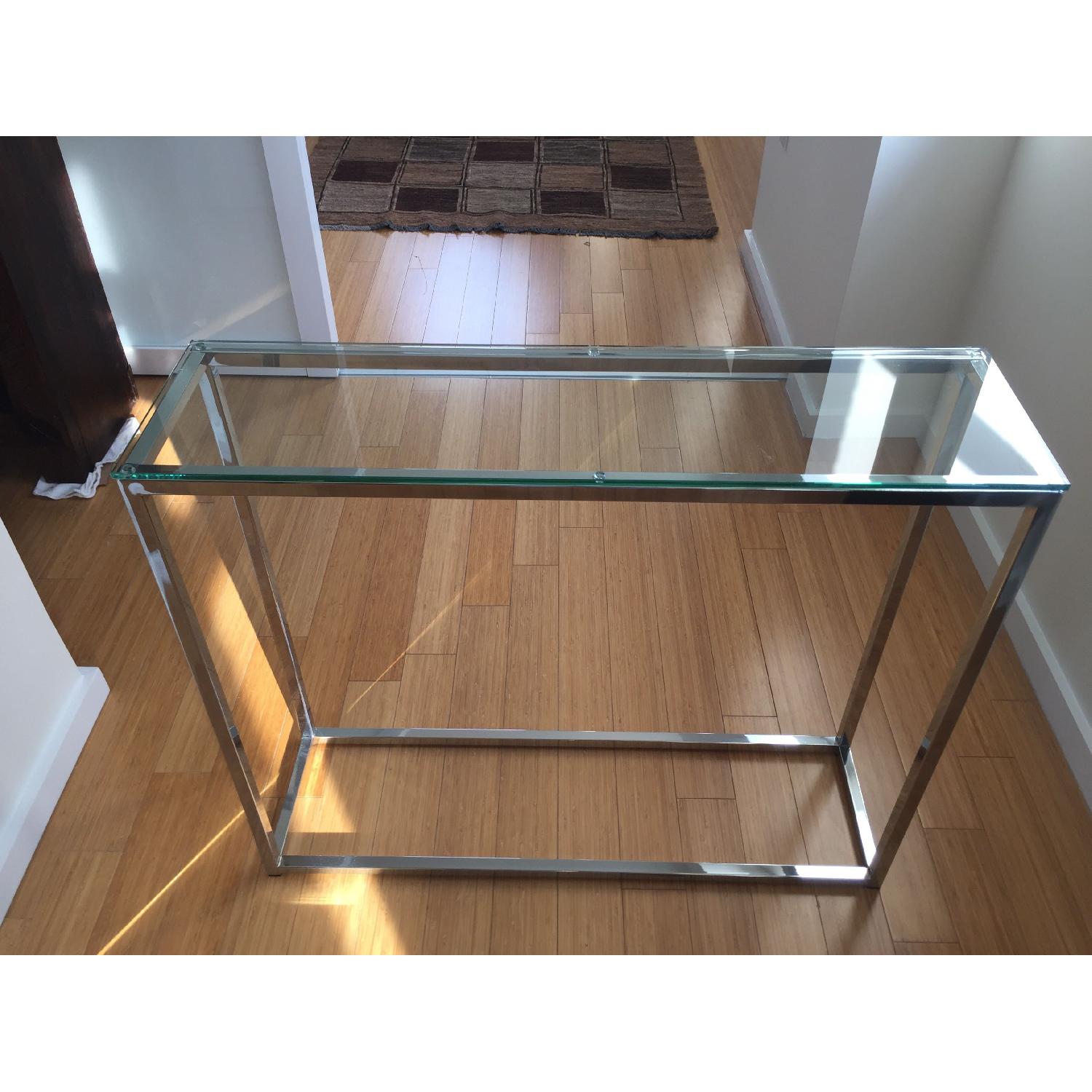 CB2 Glass Top Chrome Console Tables - image-3