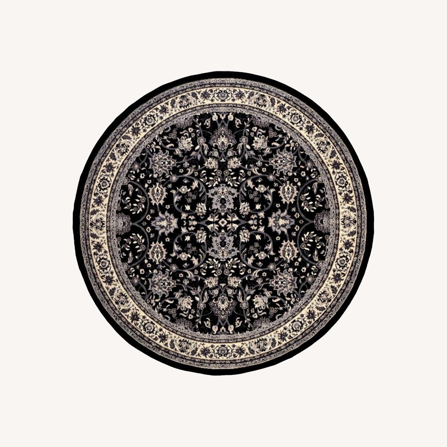 Round 8x8 Rug Black Floral AptDeco
