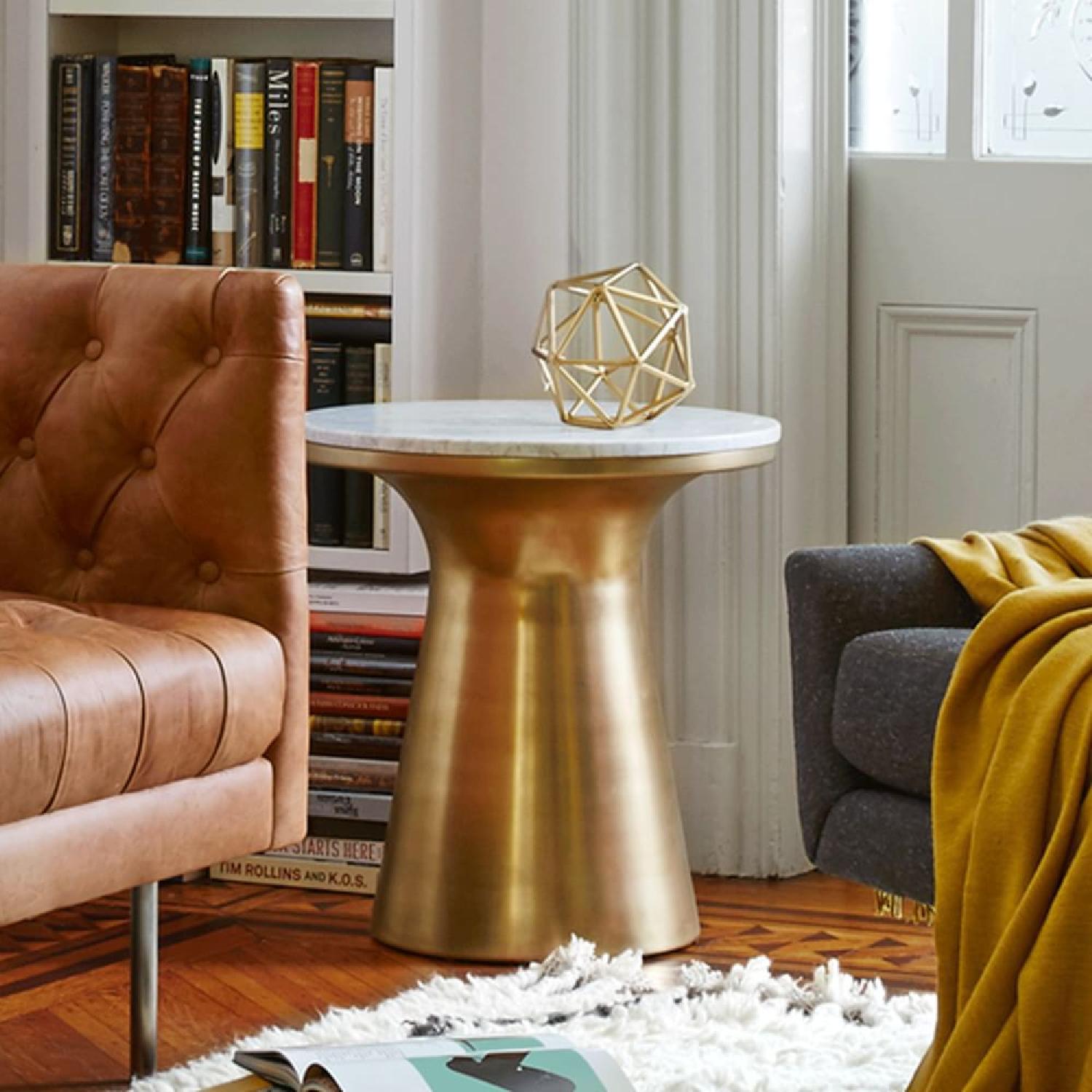 West Elm Marble Topped Pedestal Side Table - image-4