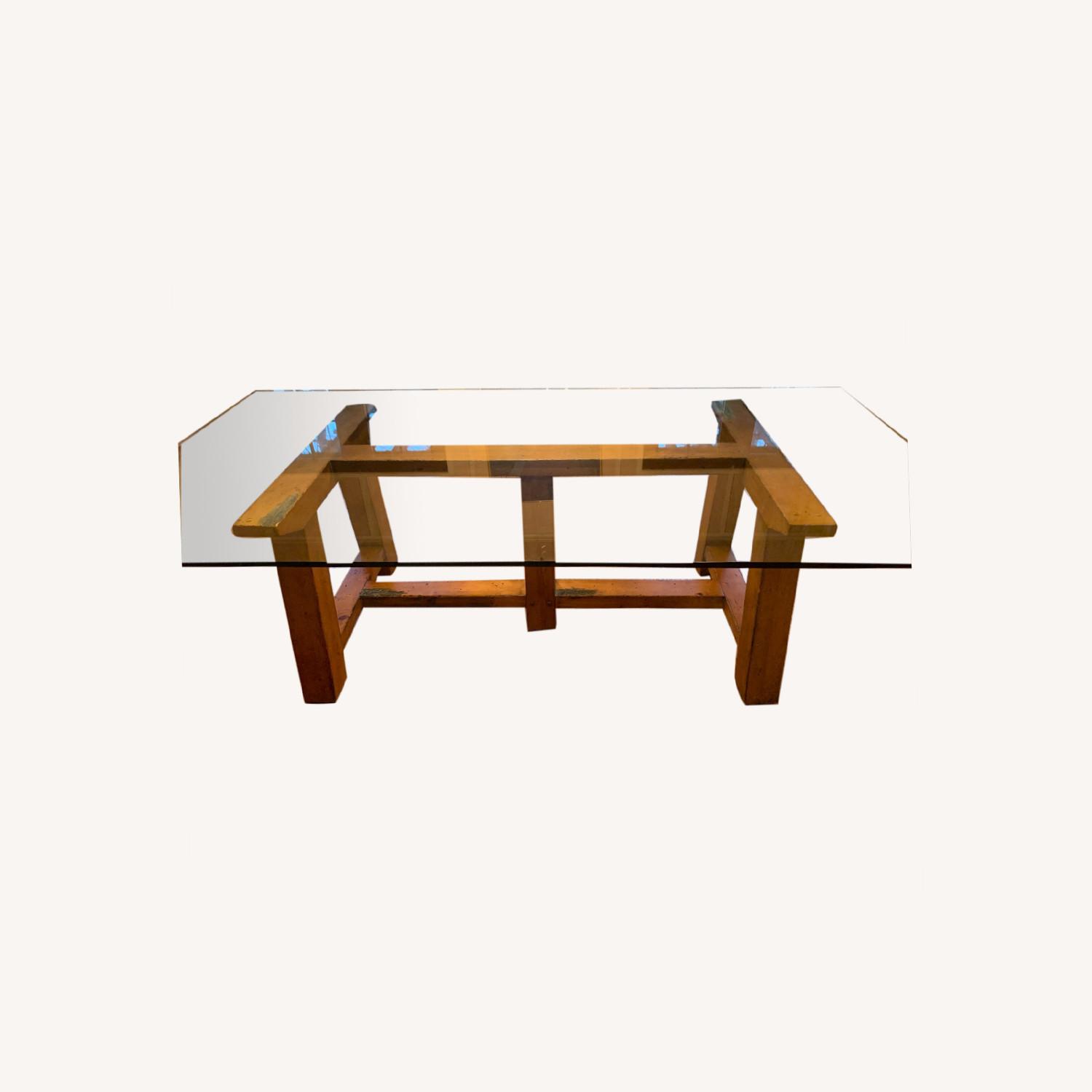 Glass Dining Table with Rustic Base AptDeco
